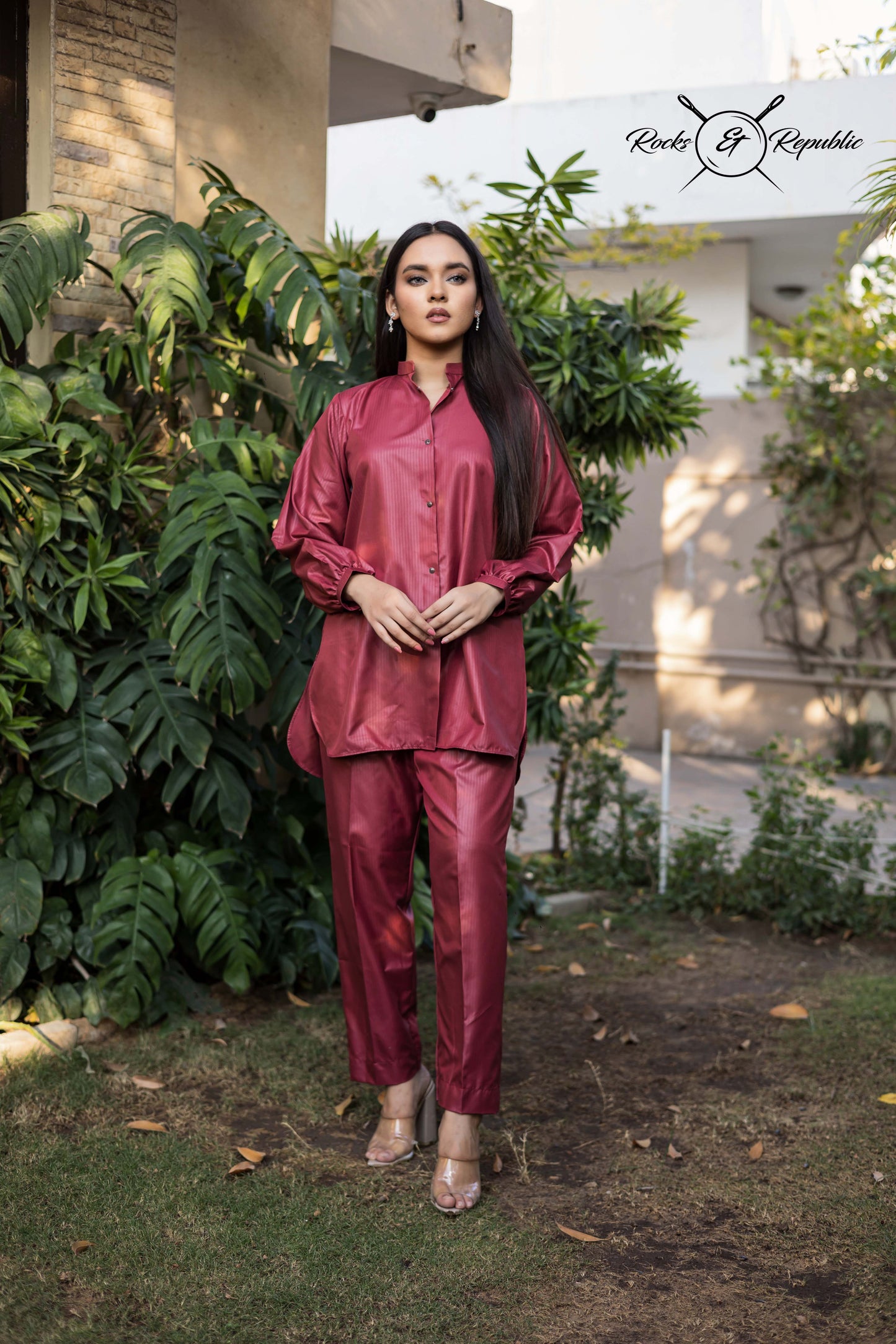 Blended Cotton Solid Co-ord Set Short ( Burnt Maroon ) - Rocks & Republic