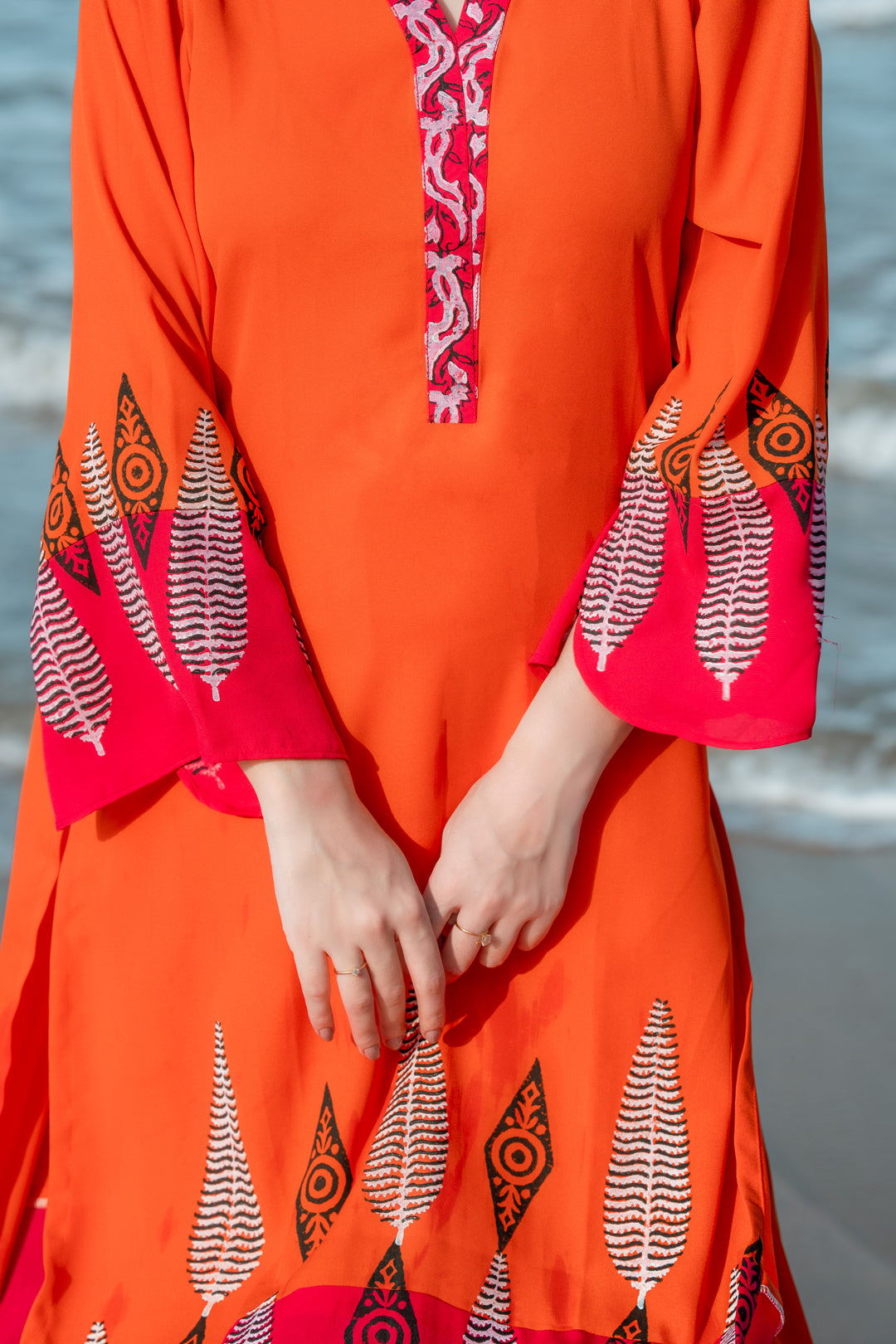 Orange & Fushia Maya ( Hand-Blocked )