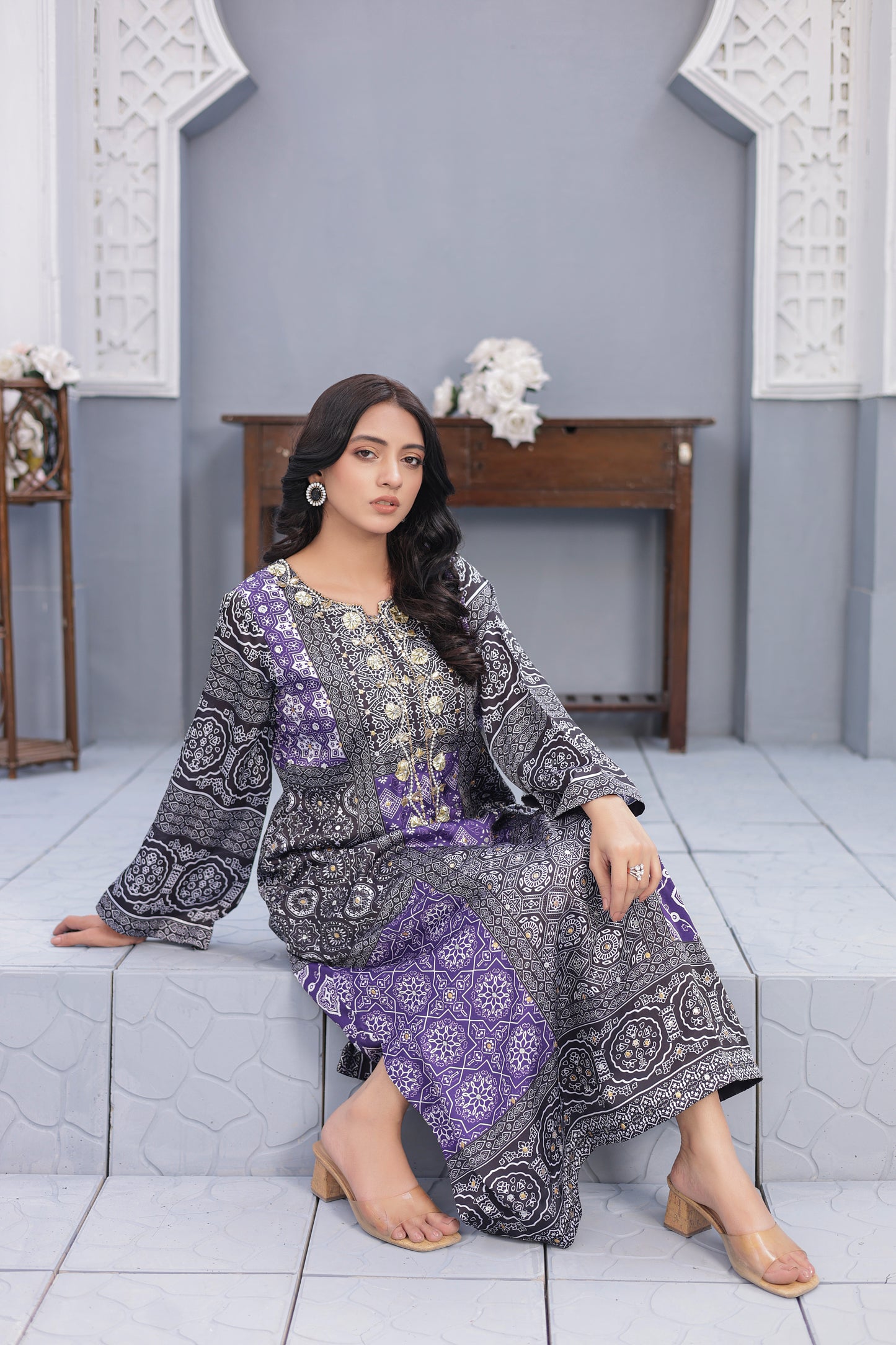 Ajrak Kaftan - Purple