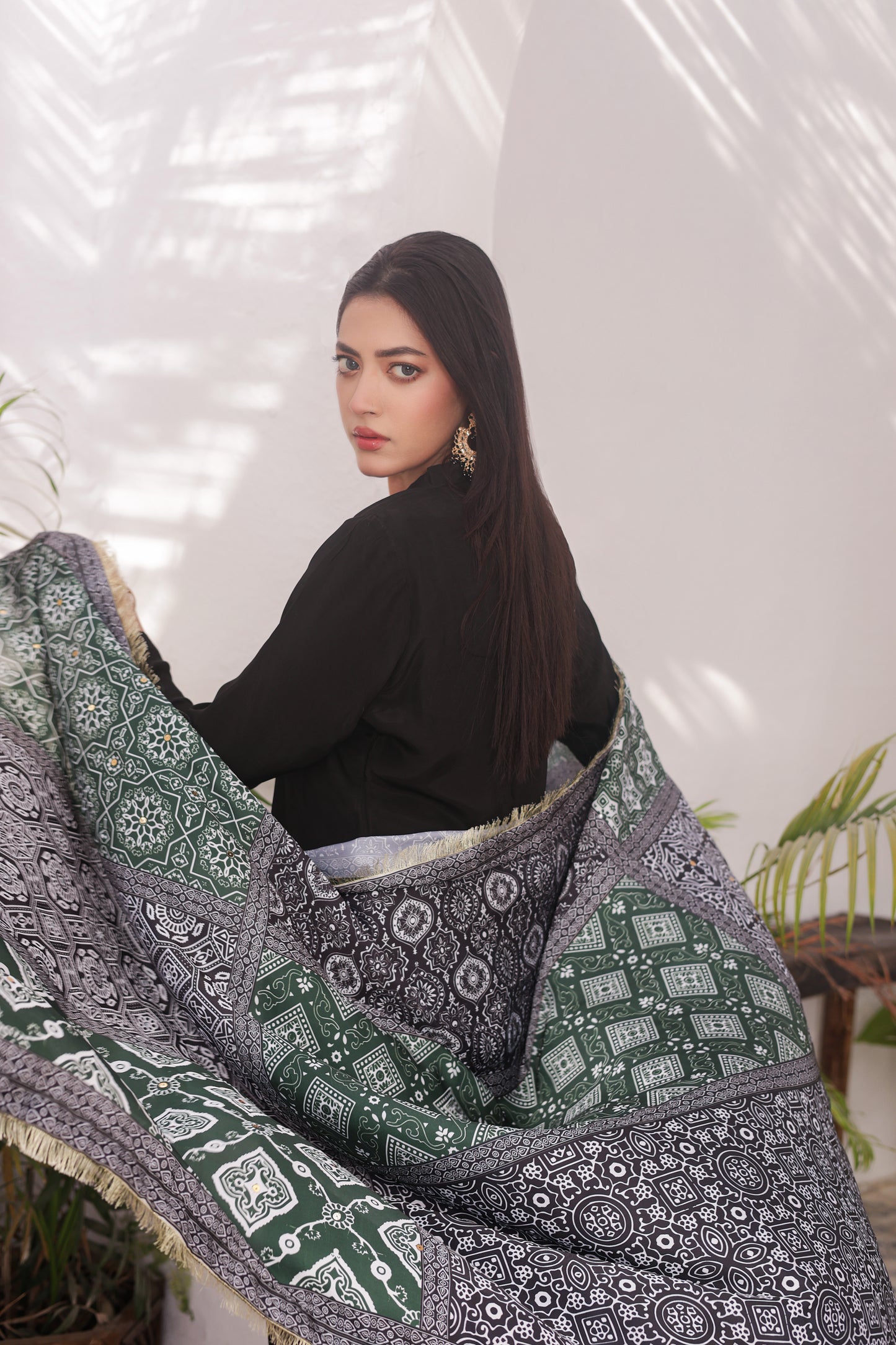 Ajrak Dupatta - Onyx Silk