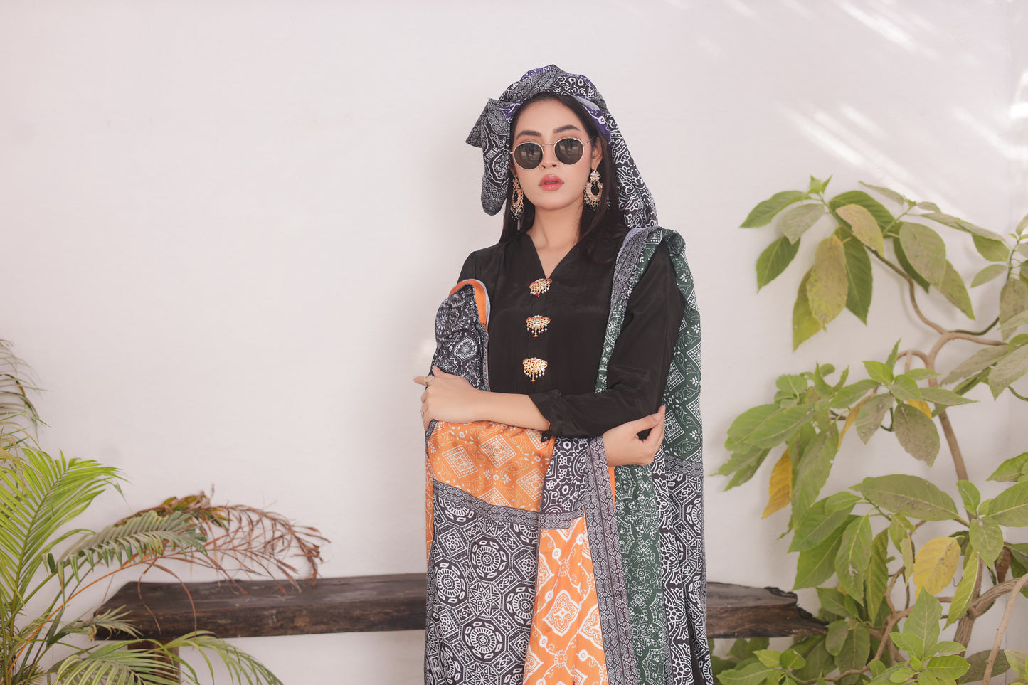 Ajrak Dupatta - Noir Silk