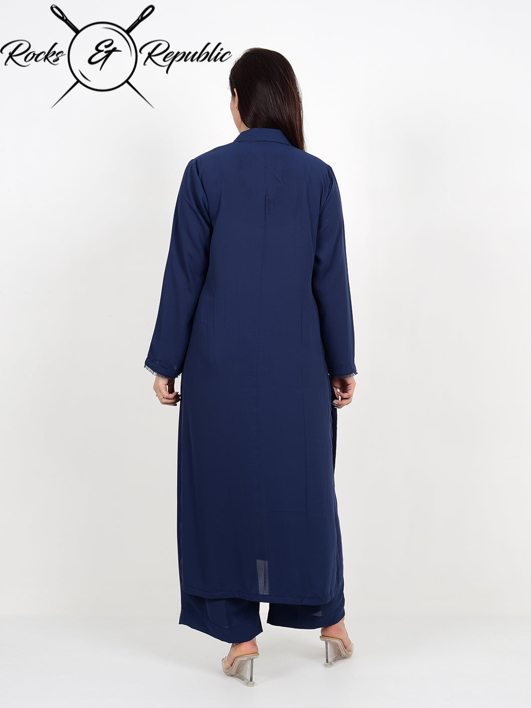 Viscous Crepe Solid Co-ord Set long (Navy Blue) - Rocks & Republic