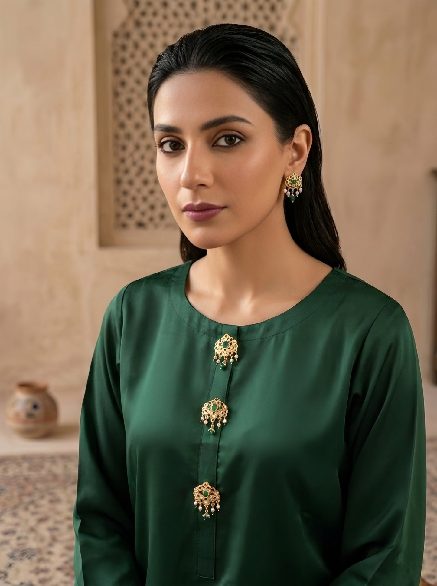 Emerald Green Silk & Verdant Ajrak