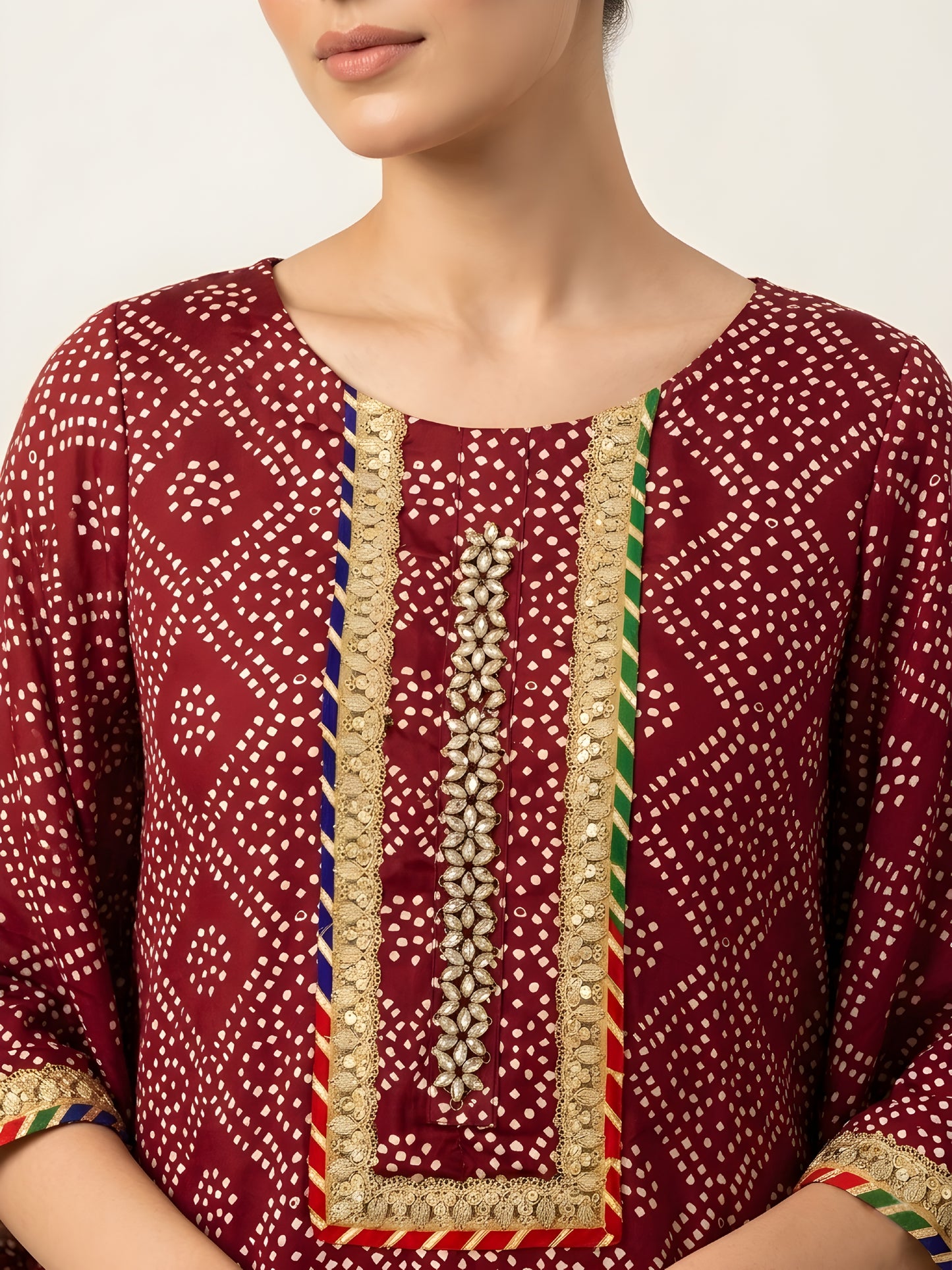 Maroon Heritage Ajrak - Kaftan