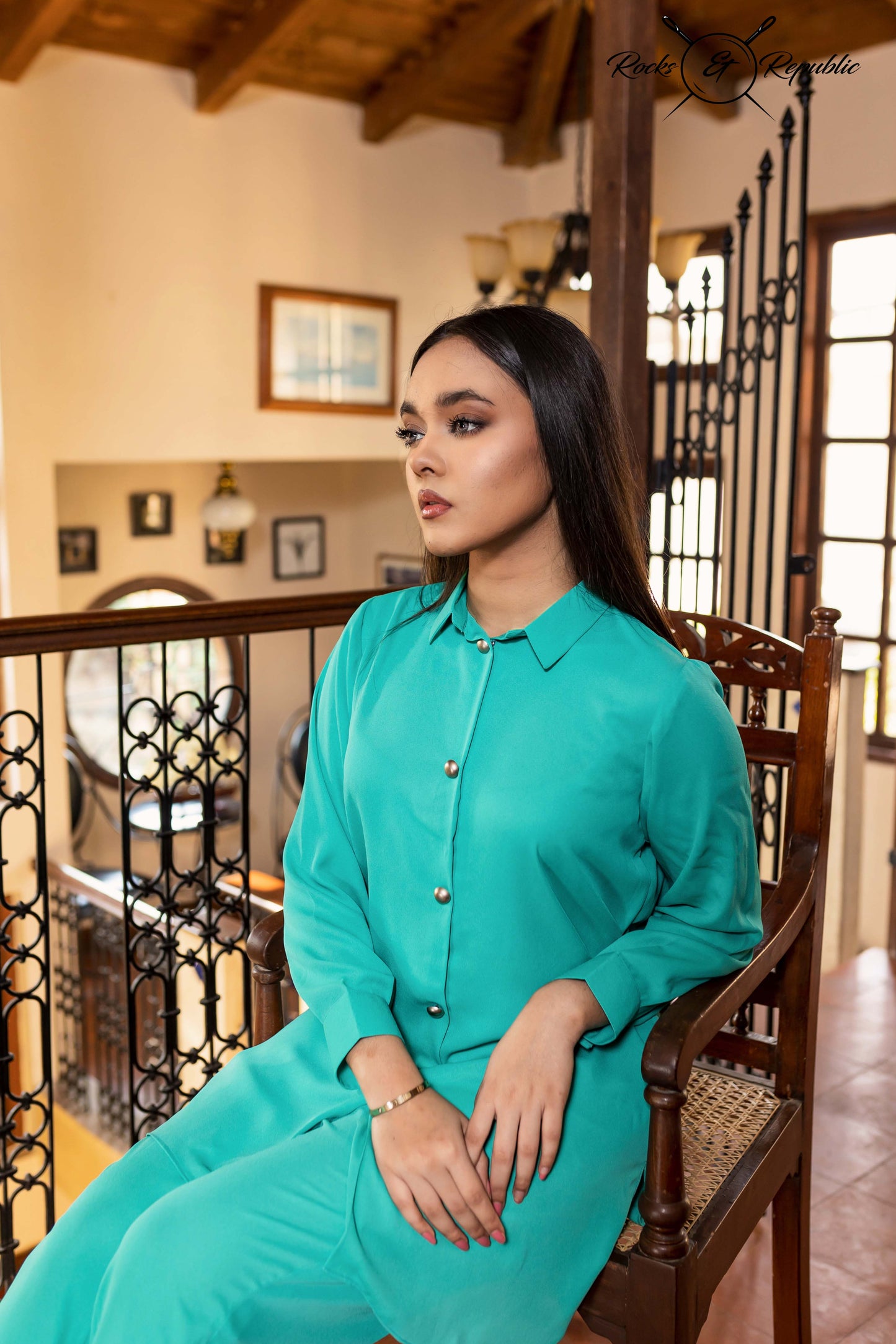 Viscous Crepe Jeorjett Solid Co-ord Set ( Light Sea Green ) Short - Rocks & Republic