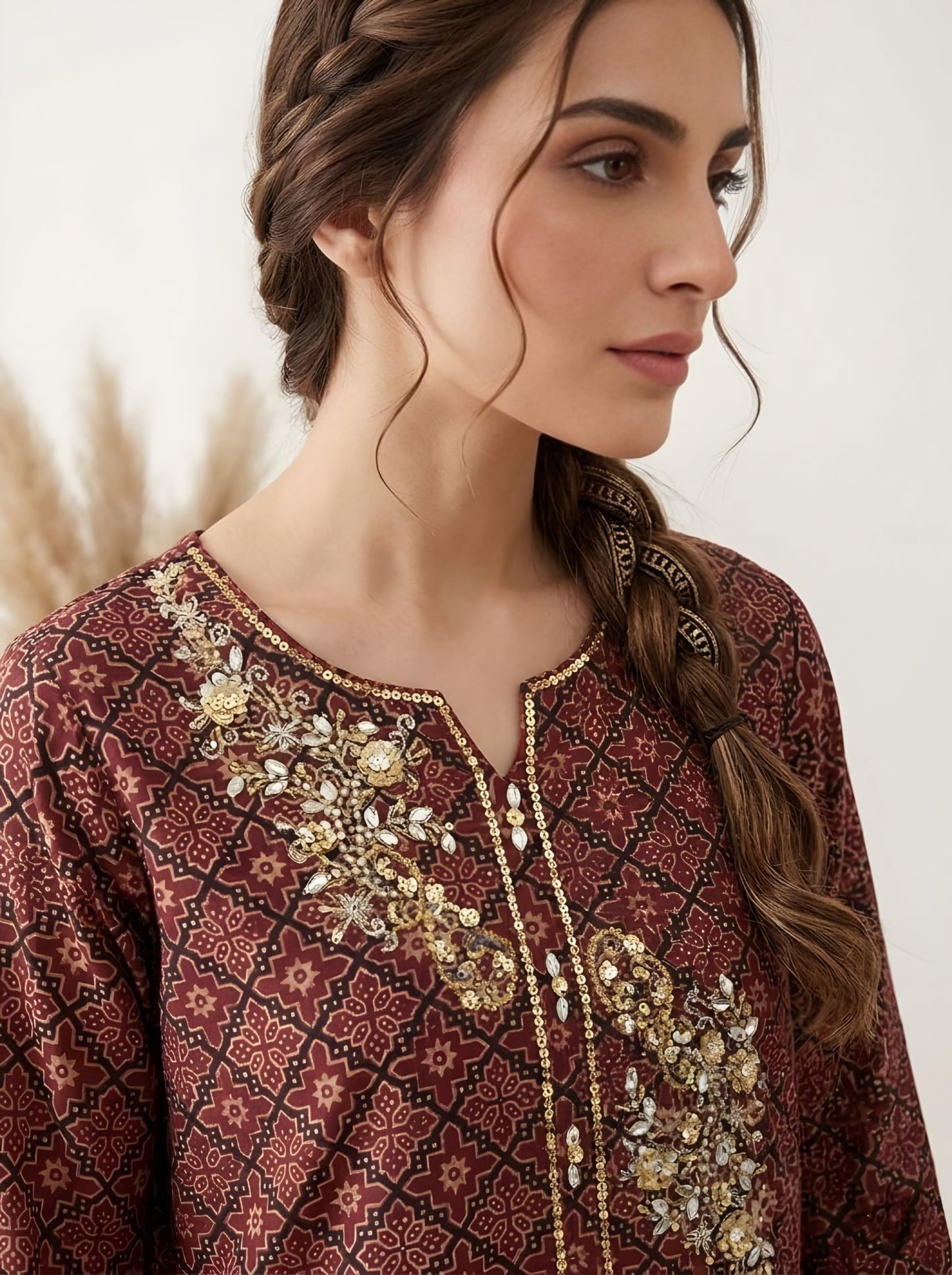Earthbound Grace: Hand-Block Printed Ajrak Kaftan (Delivery Time: 4 Weeks)