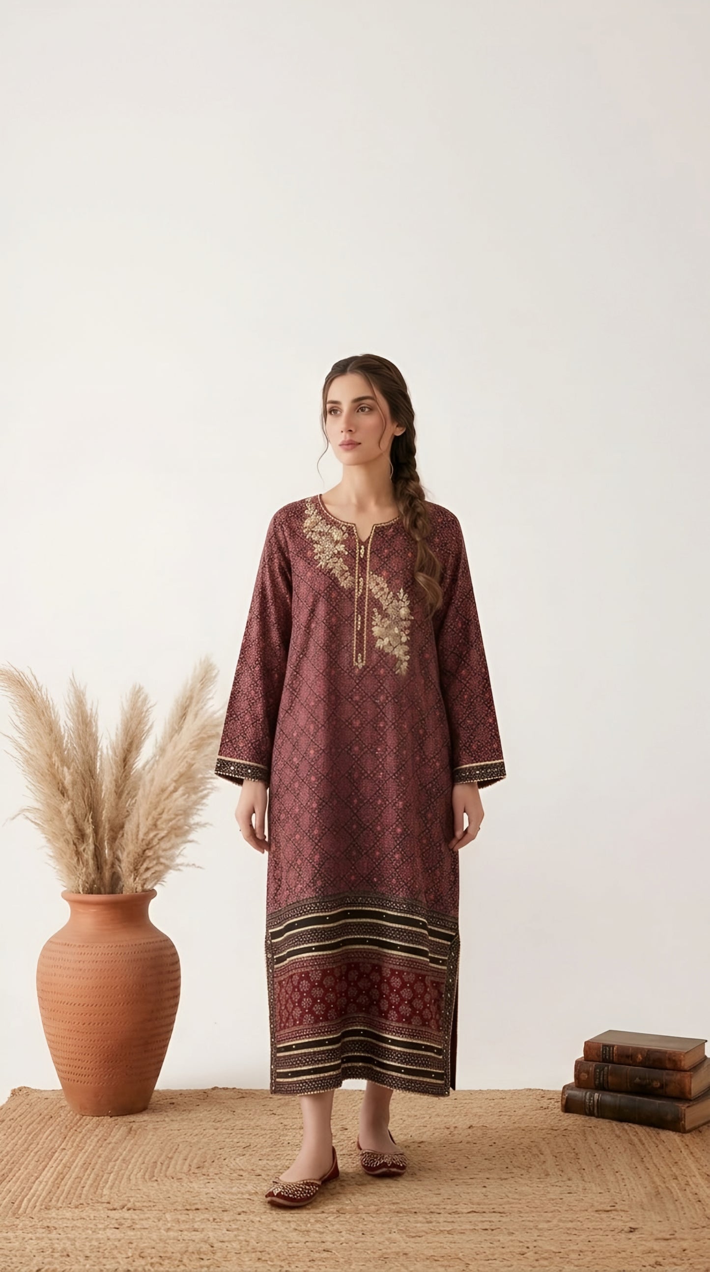 Earthbound Grace: Hand-Block Printed Ajrak Kaftan (Delivery Time: 4 Weeks)