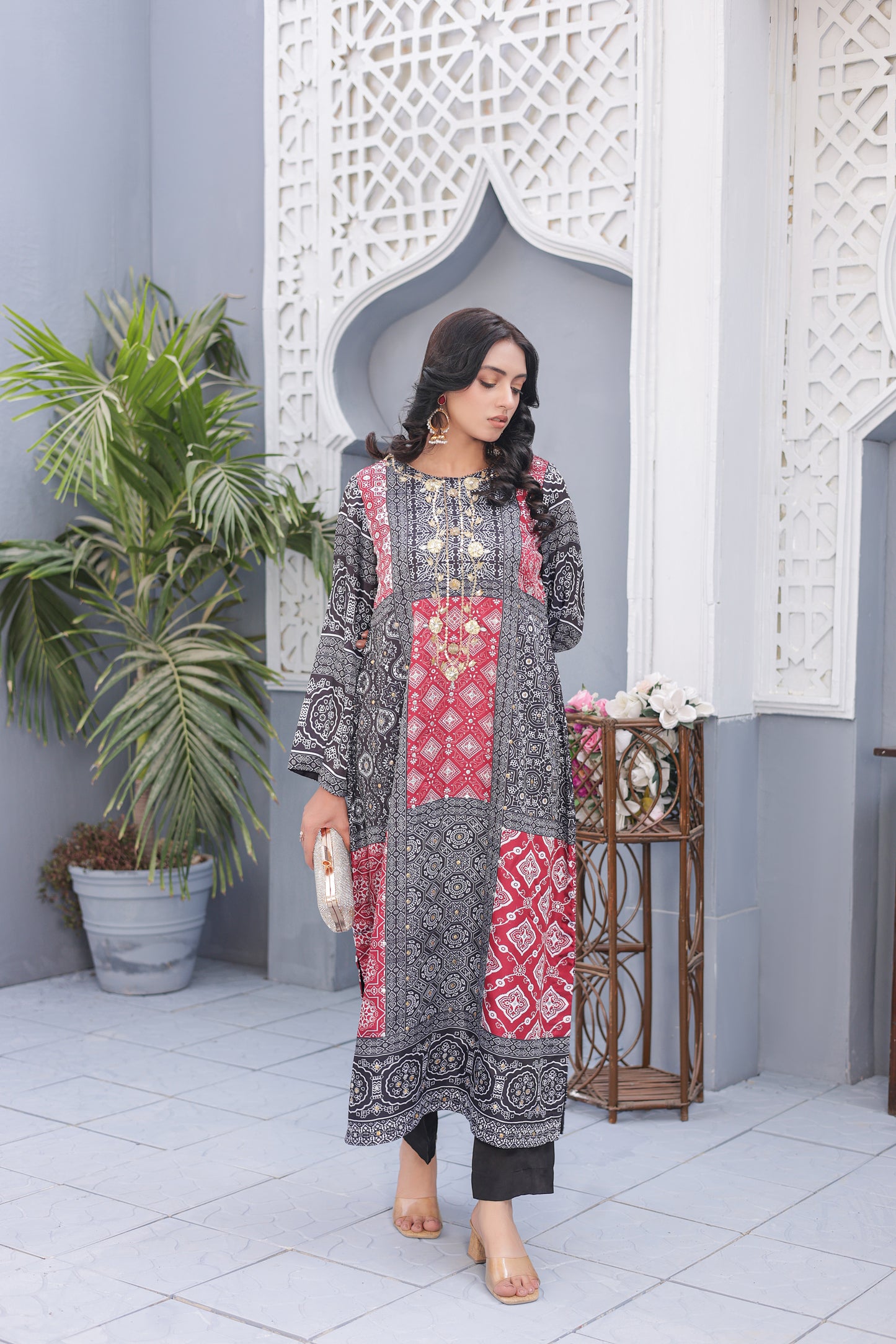 Ajrak Kaftan - Crimson