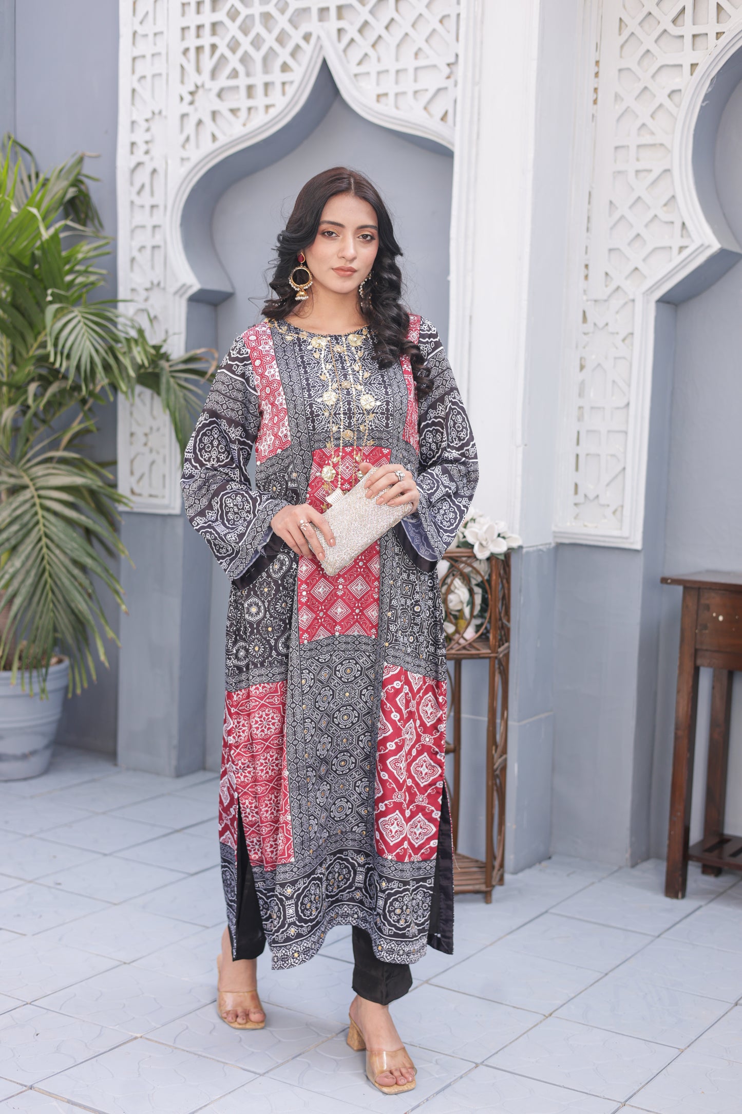Ajrak Kaftan - Crimson