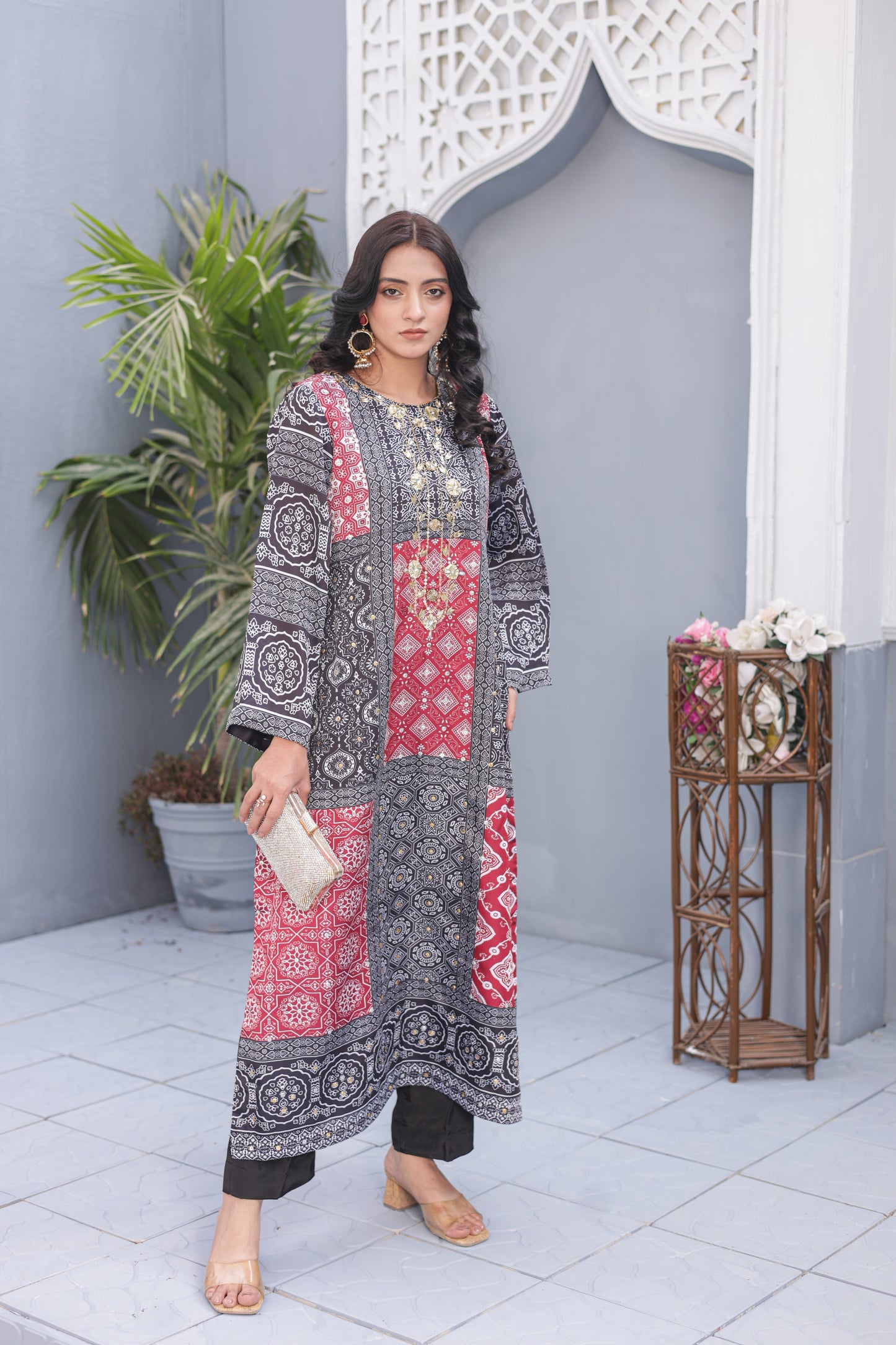 Ajrak Kaftan - Crimson