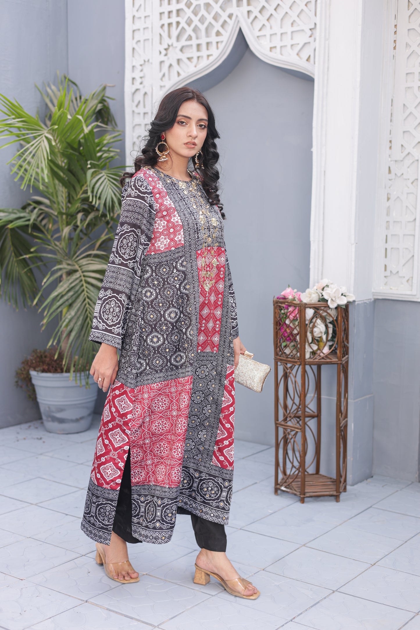 Ajrak Kaftan - Crimson