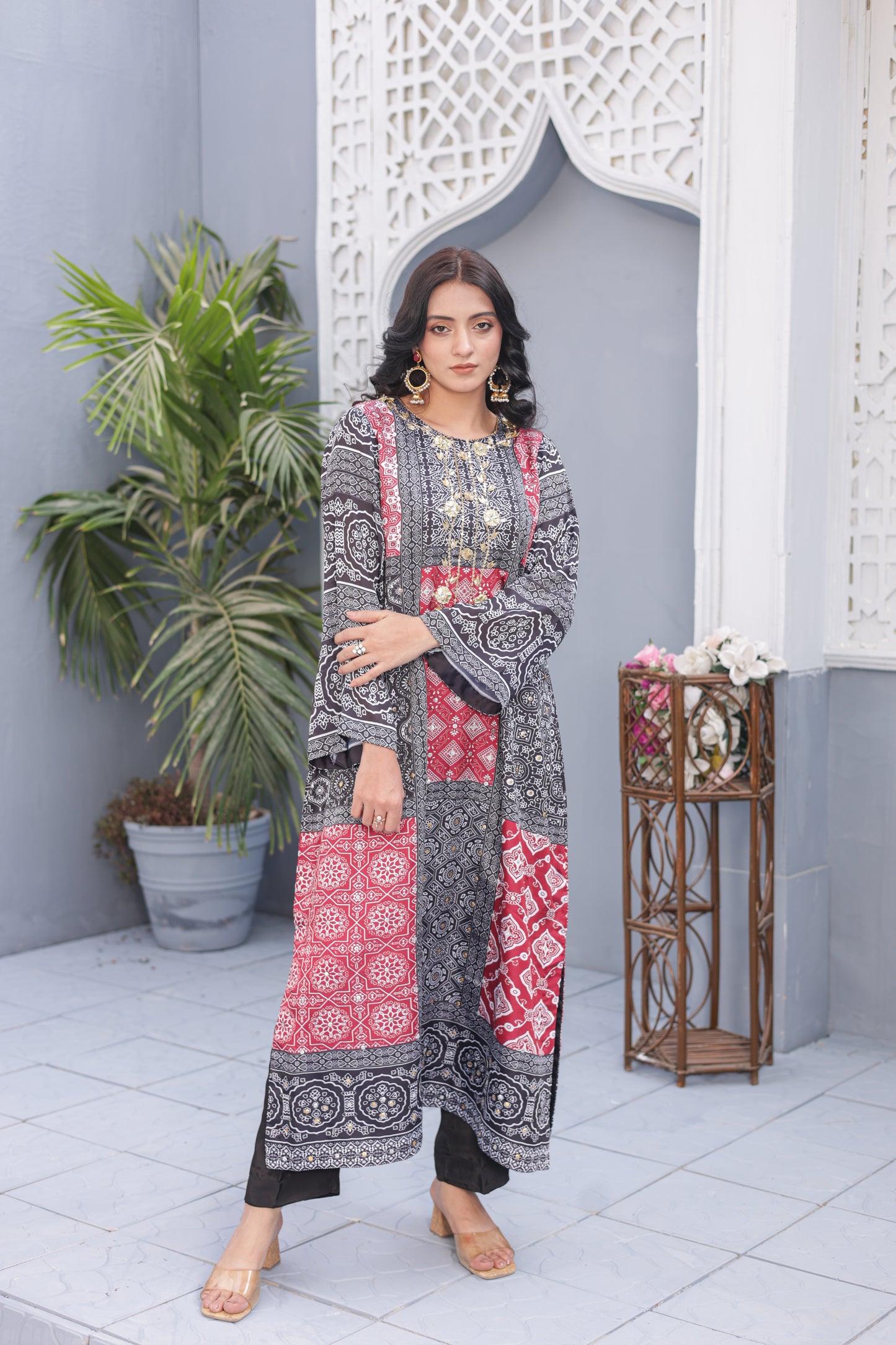 Ajrak Kaftan - Crimson