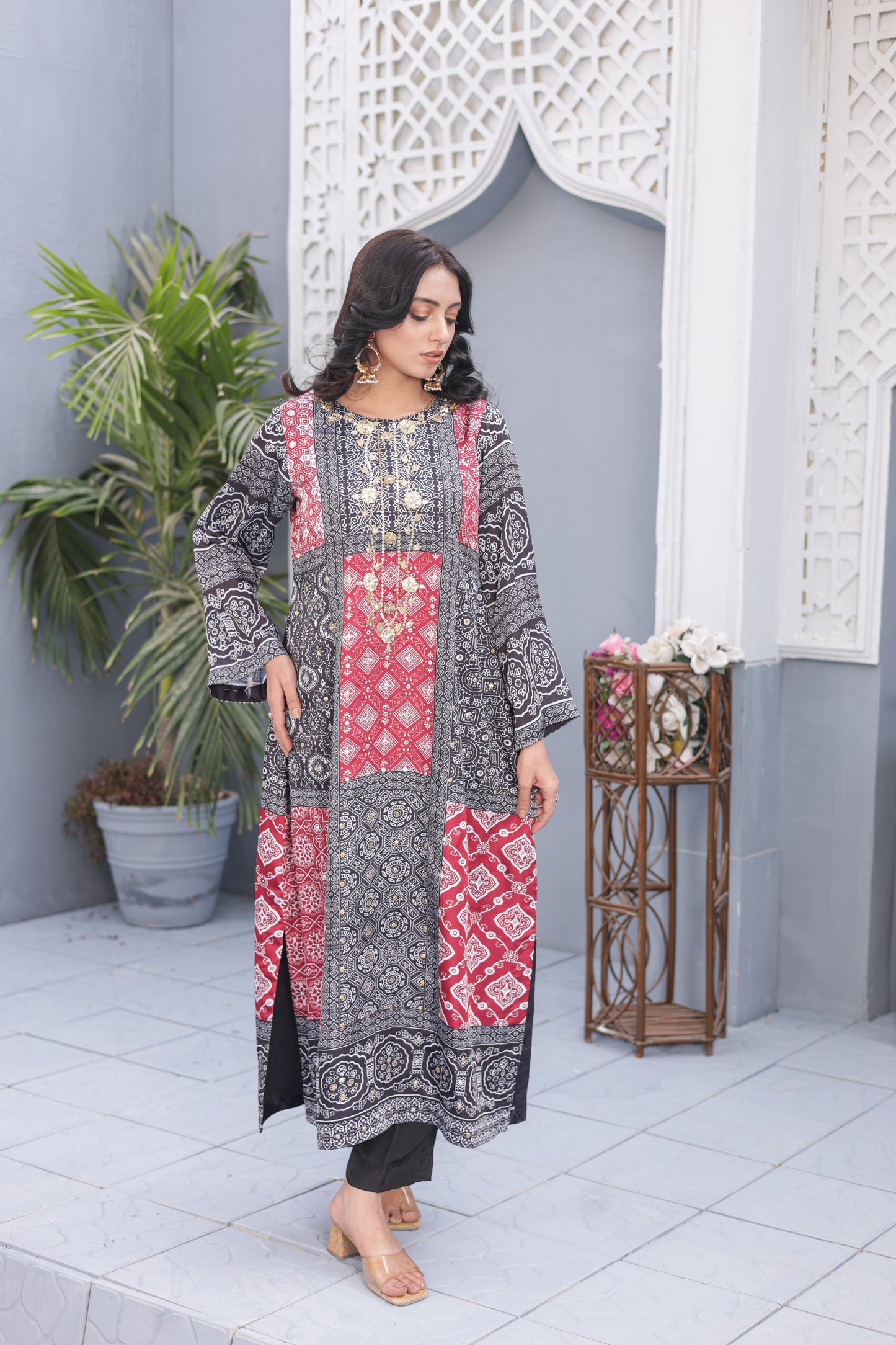 Ajrak Kaftan - Crimson