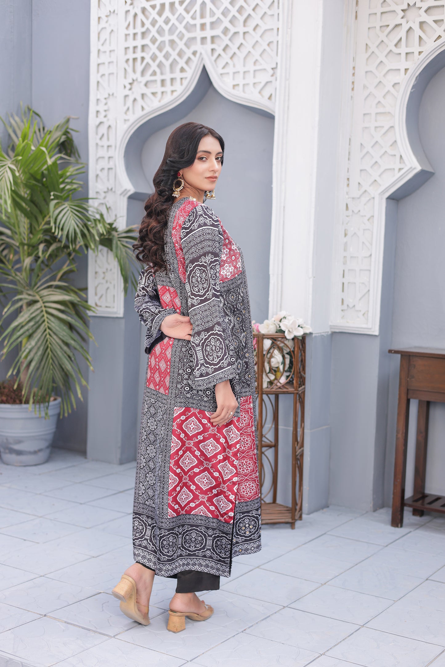 Ajrak Kaftan - Crimson