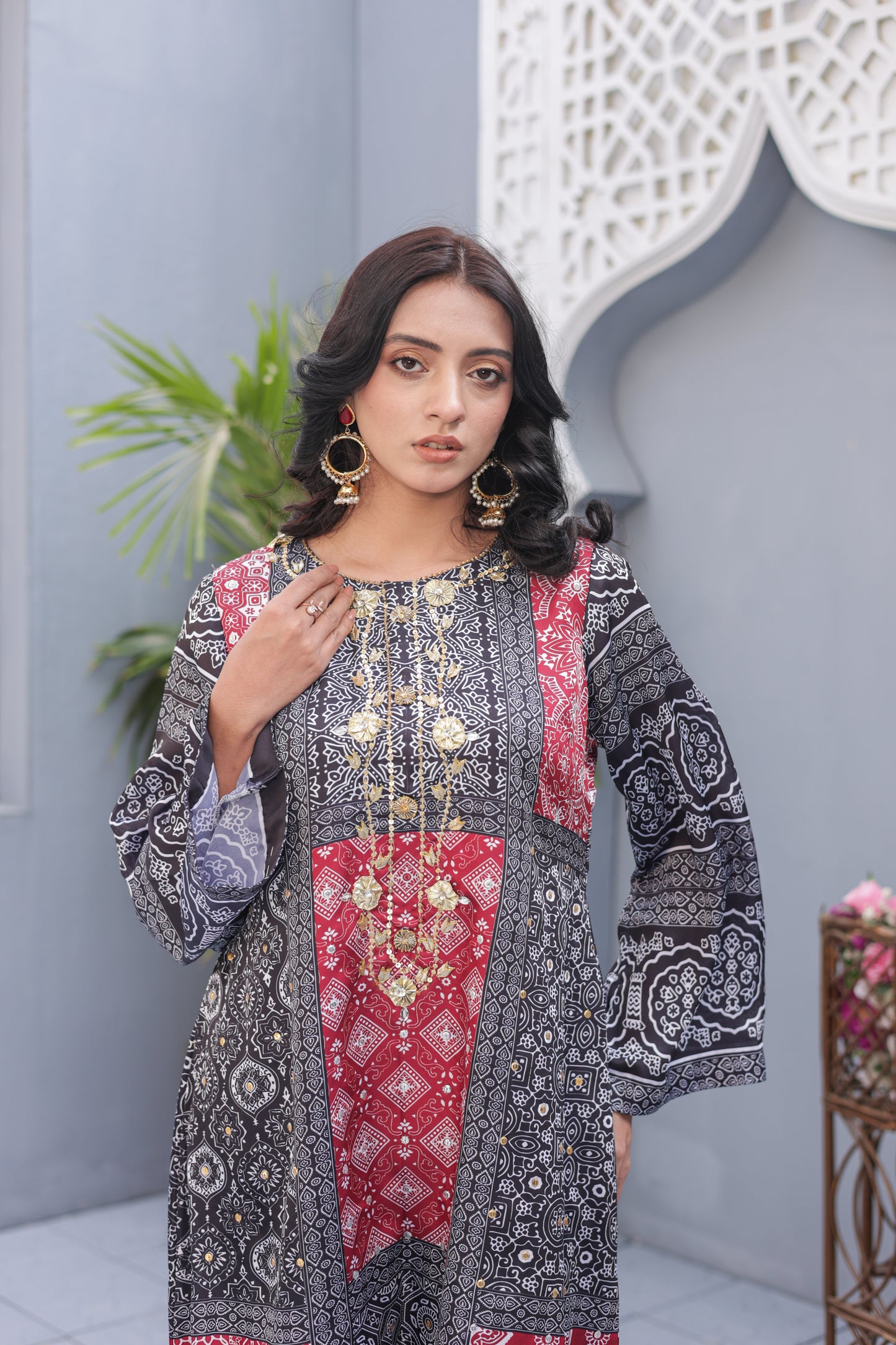 Ajrak Kaftan - Crimson