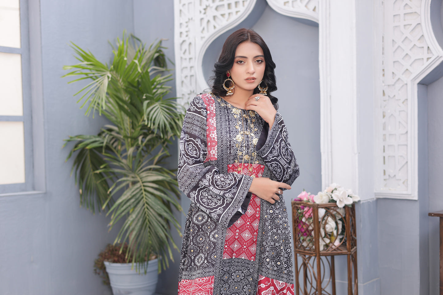 Ajrak Kaftan - Crimson