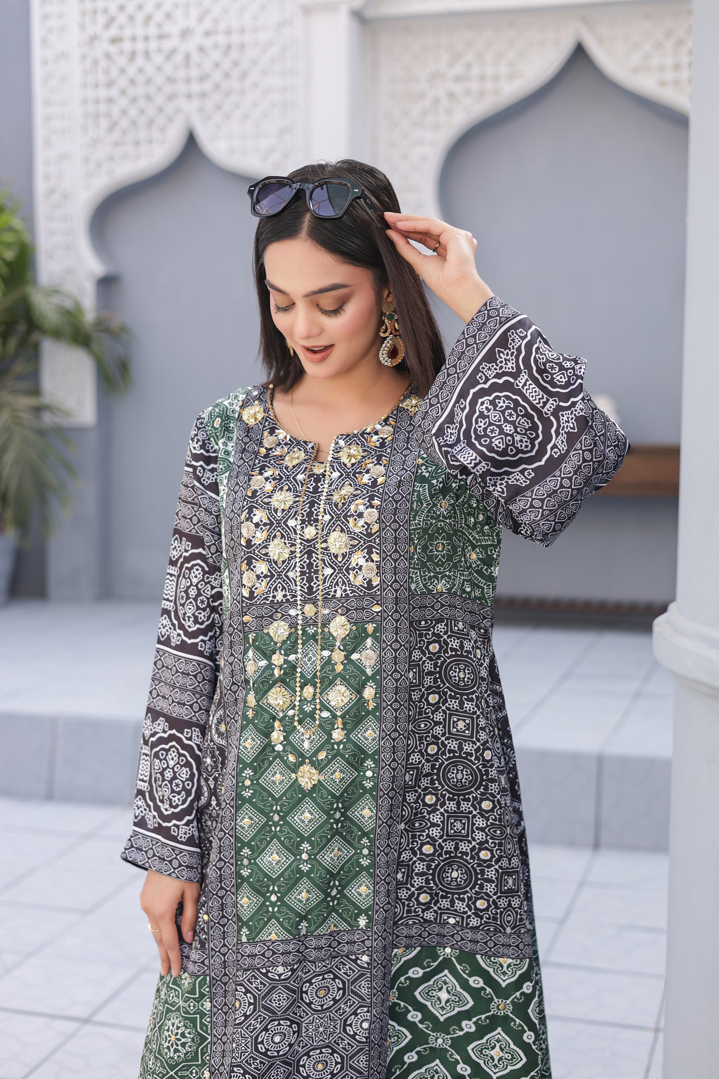 Ajrak Kaftan - Green