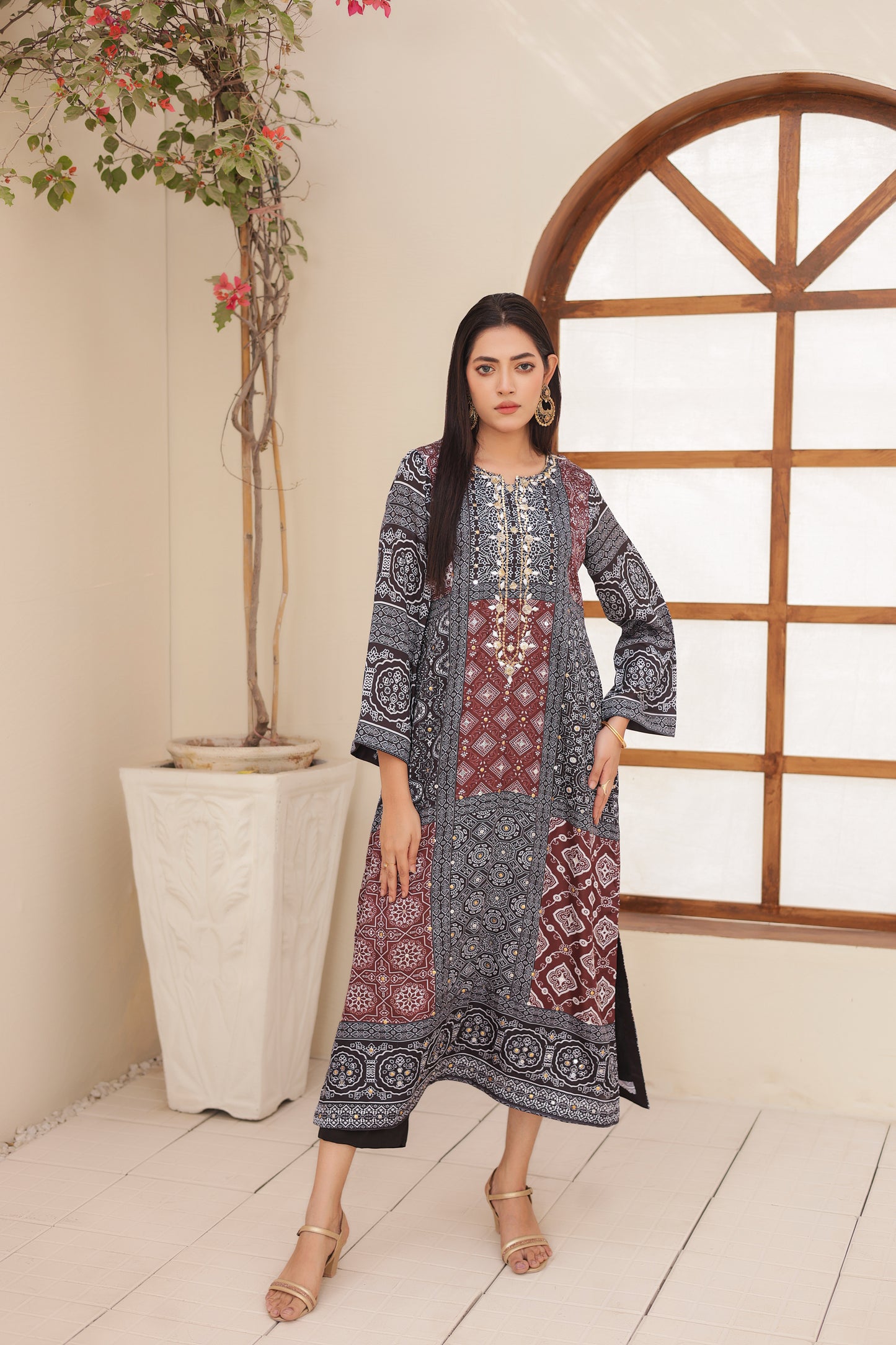 Ajrak Kaftan - Brown