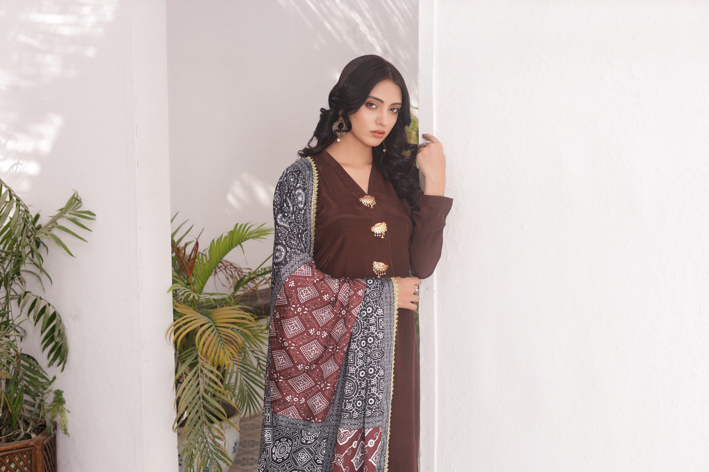 Ajrak Dupatta - Espresso Silk