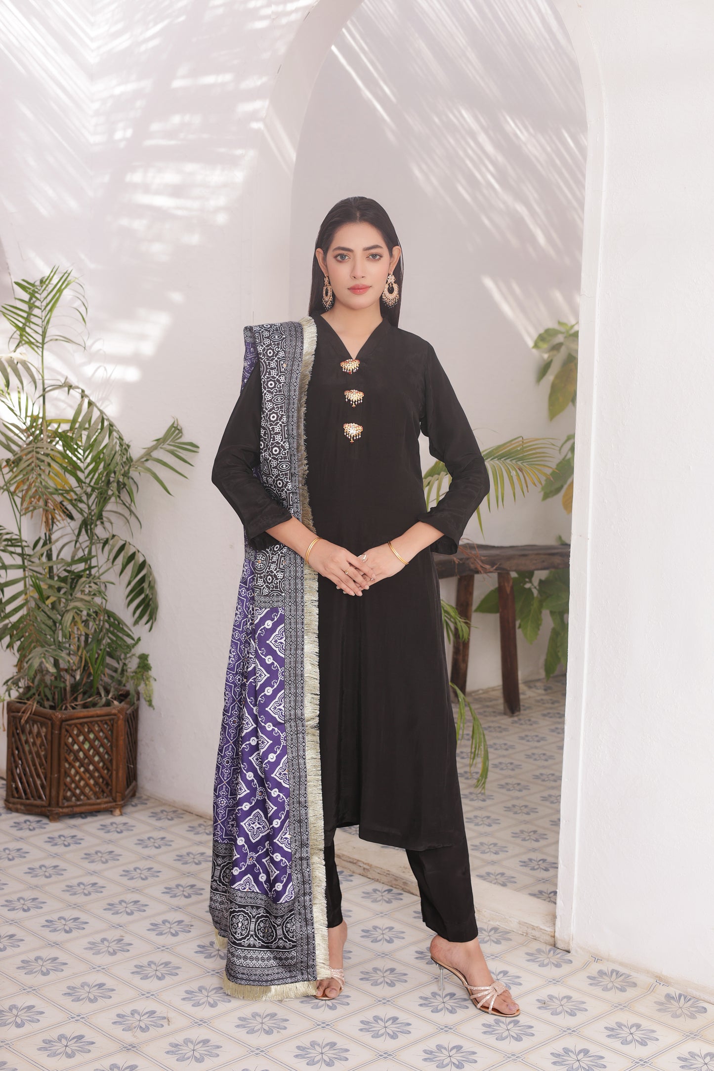 Ajrak Dupatta - Midnight Silk