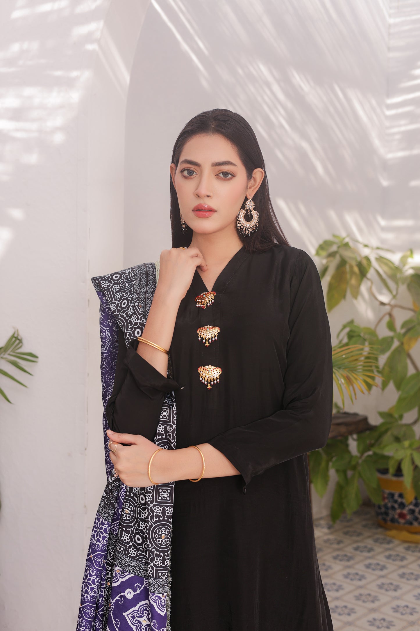 Ajrak Dupatta - Midnight Silk