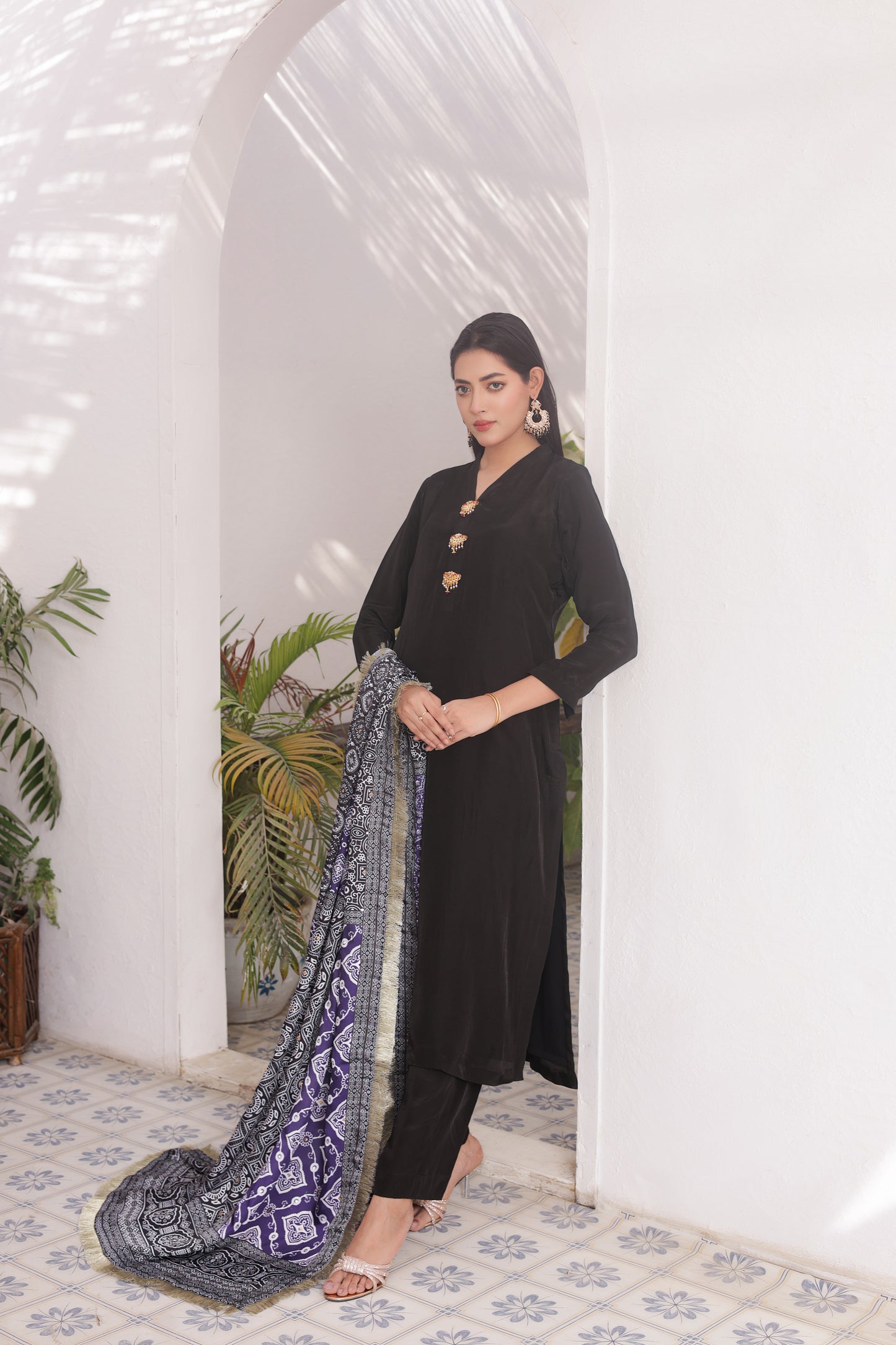 Ajrak Dupatta - Midnight Silk