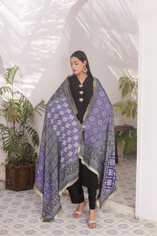 Ajrak Dupatta - Midnight Silk
