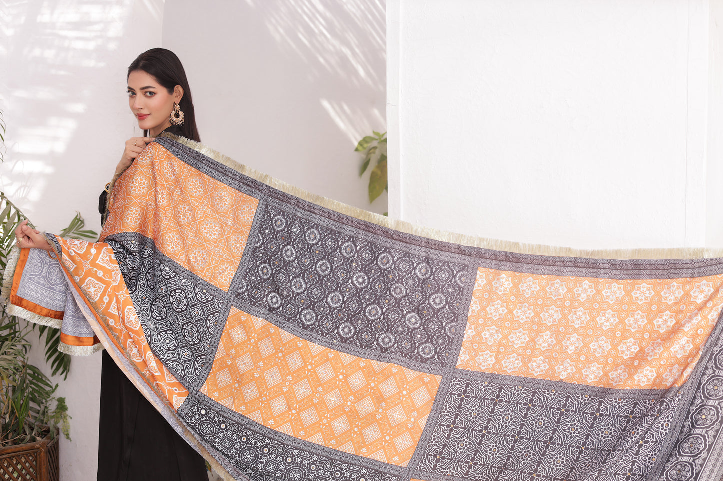 Ajrak Dupatta - Noir Silk