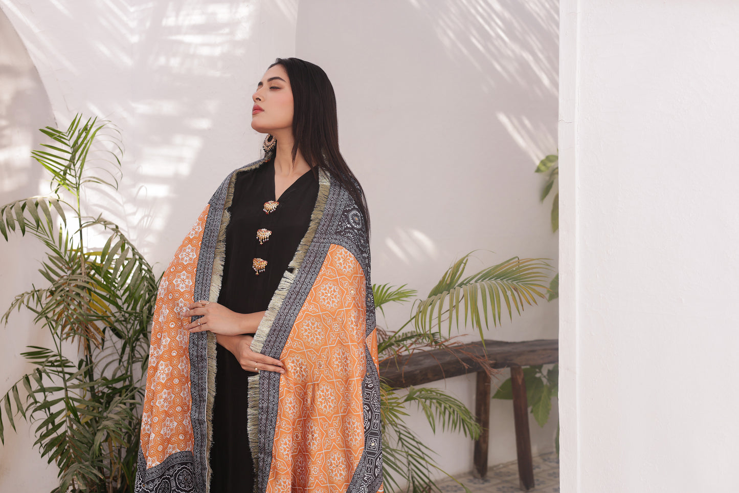 Ajrak Dupatta - Noir Silk