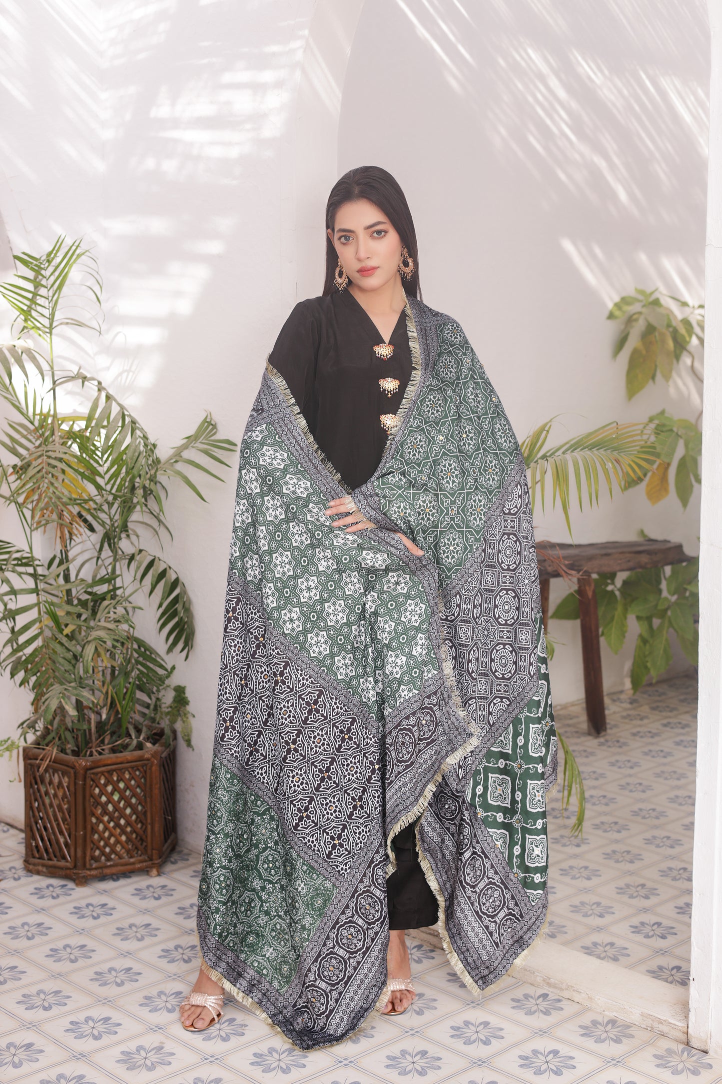 Ajrak Dupatta - Onyx Silk
