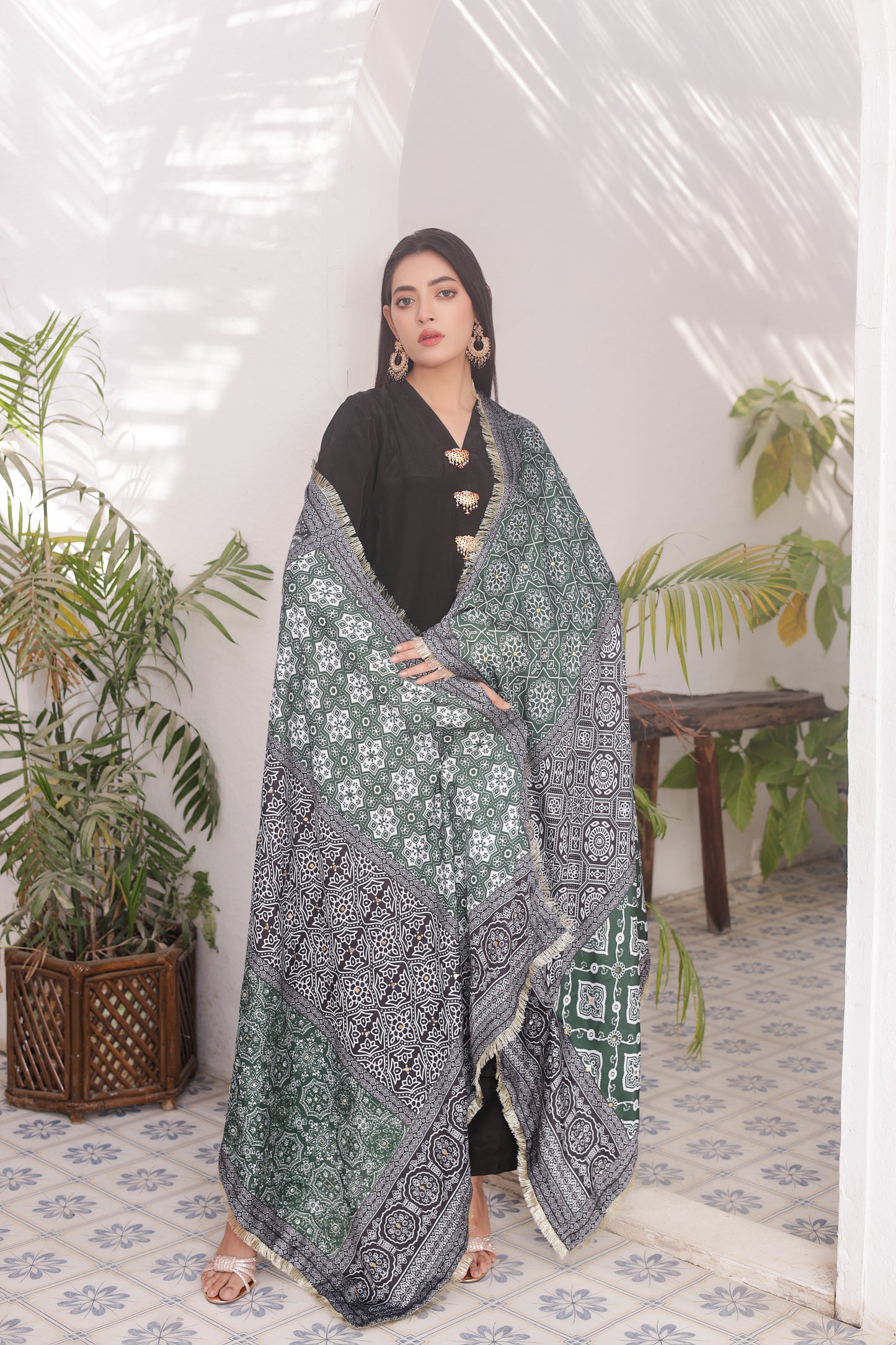 Ajrak Dupatta - Onyx Silk