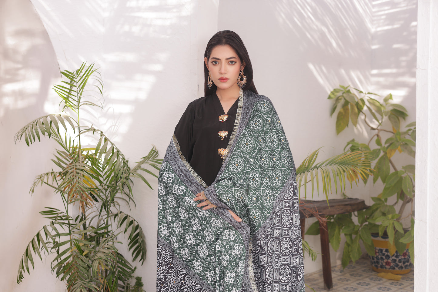 Ajrak Dupatta - Onyx Silk
