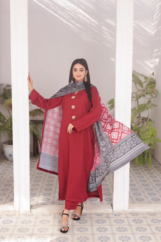 Ajrak Dupatta - Crimson Silk