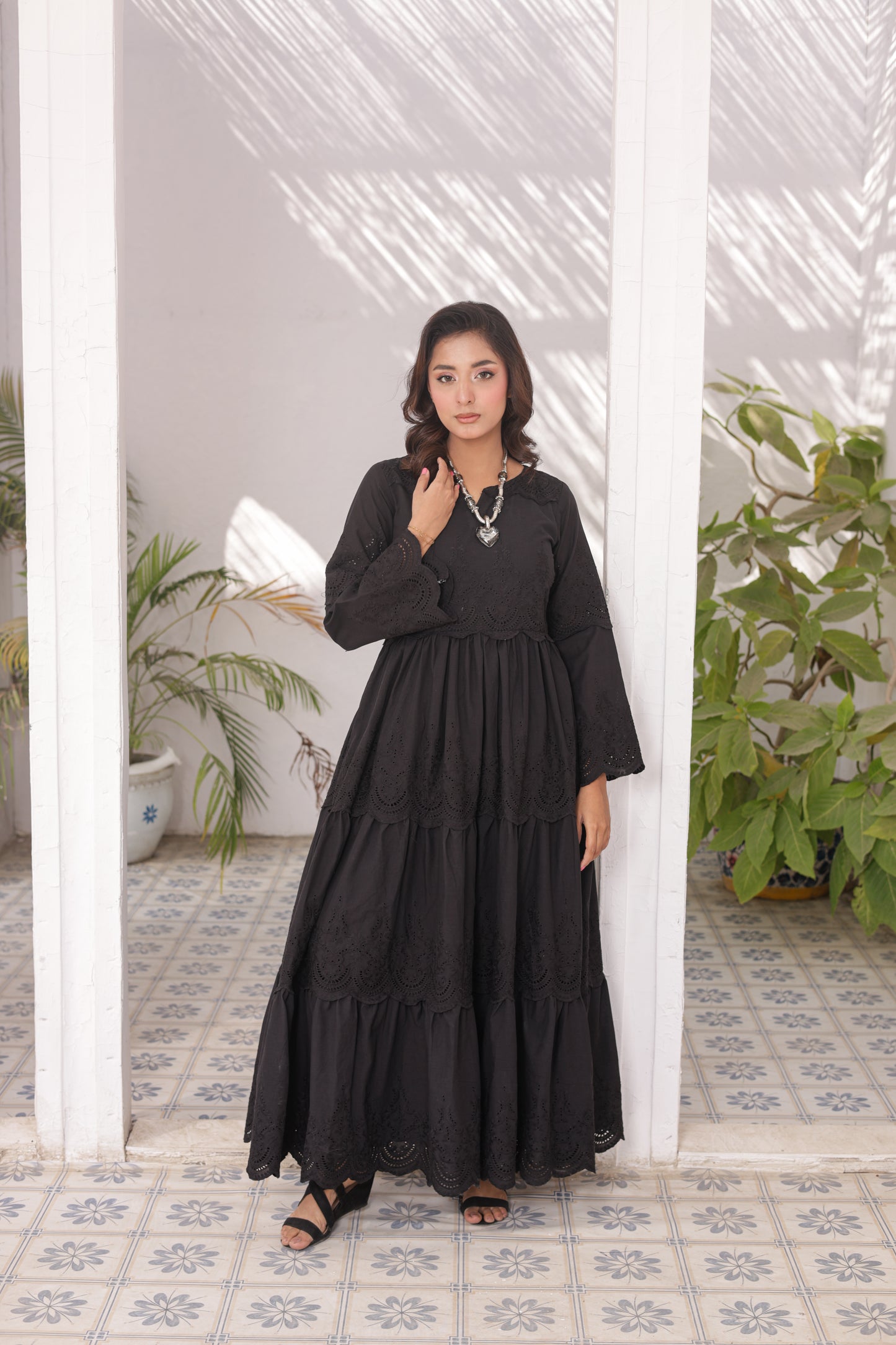 Chikankari Maxis - Midnight Bloom