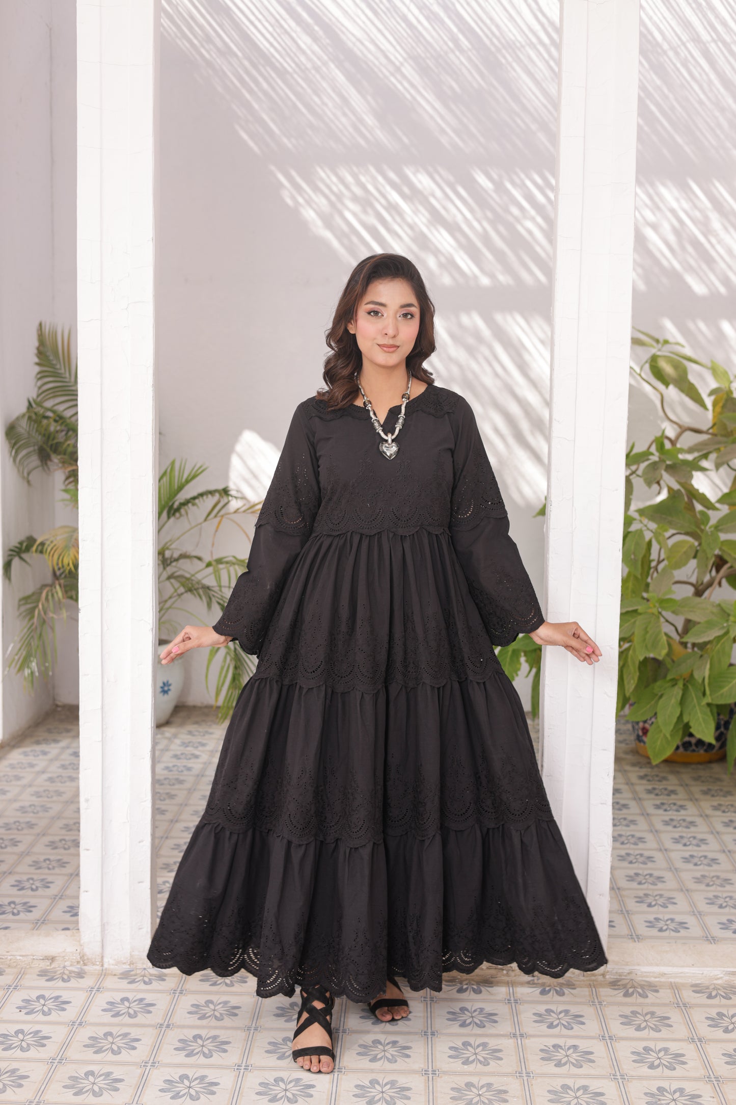 Chikankari Maxis - Midnight Bloom