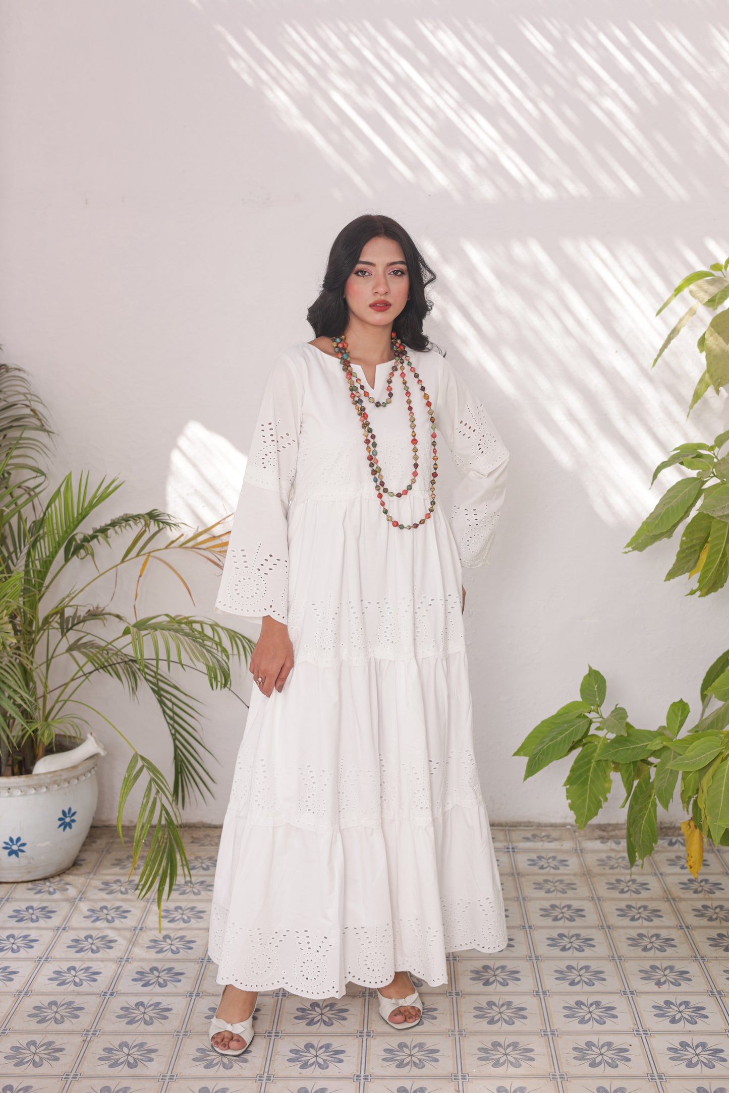 Chikankari Maxis - Snow Pearl