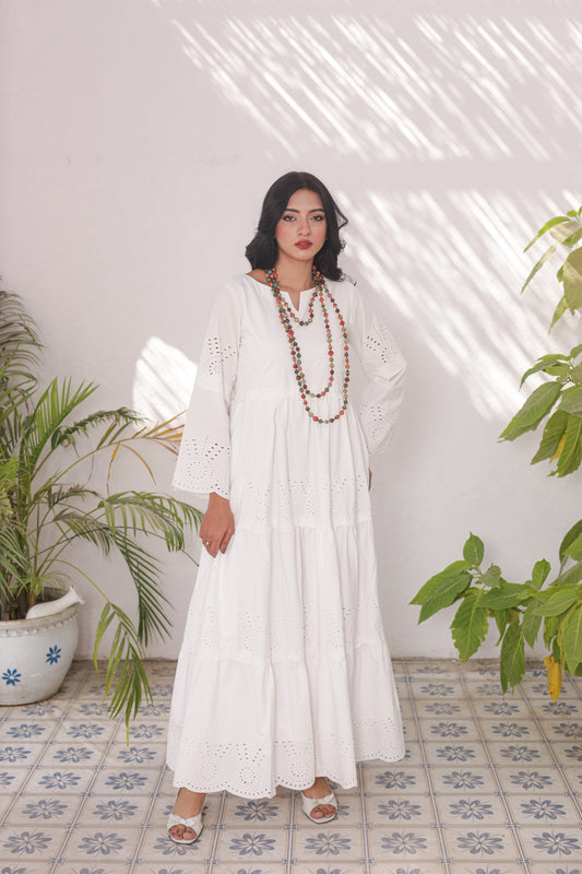 Chikankari Maxis - Snow Pearl