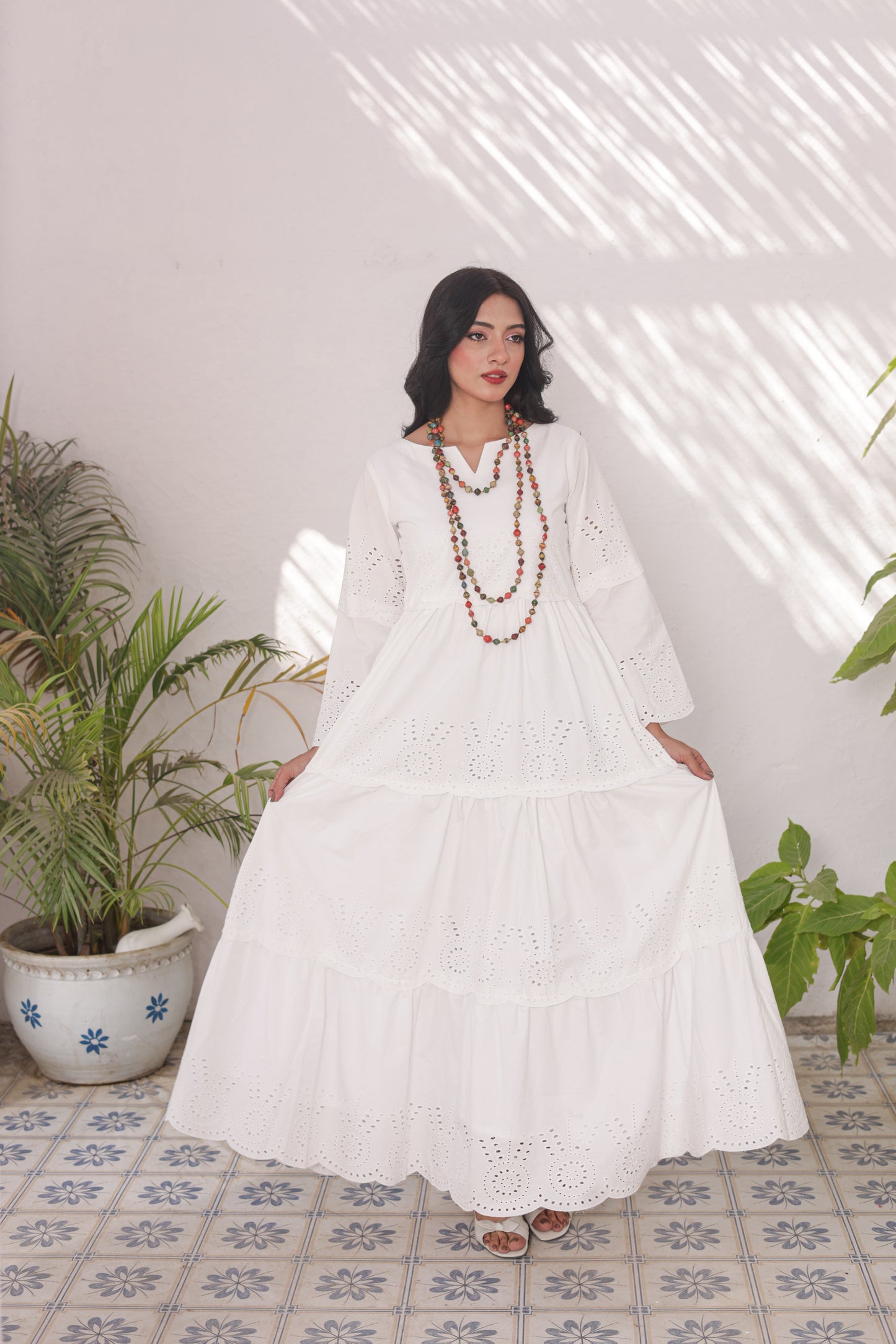 Chikankari Maxis - Snow Pearl