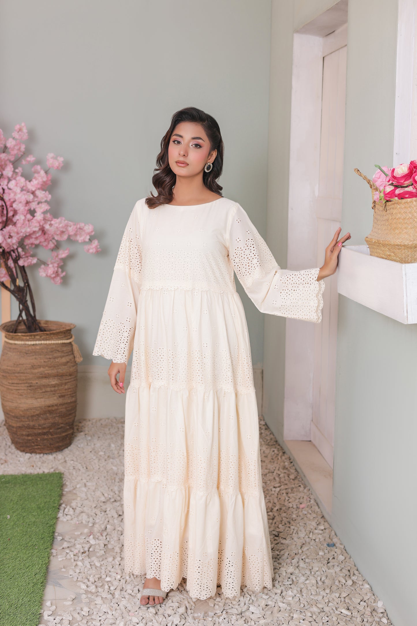Chikankari Maxis - Pearl Cream