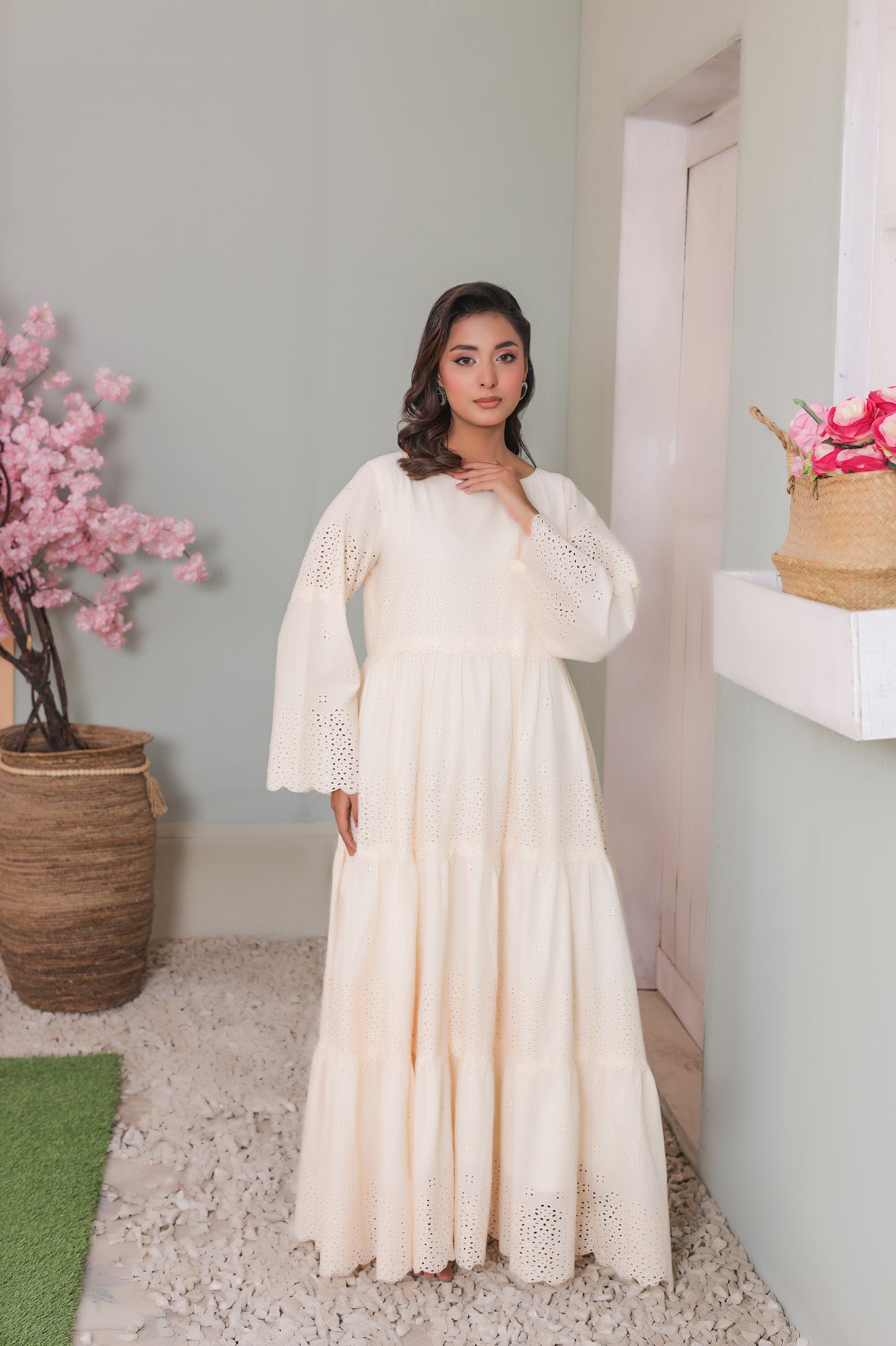 Chikankari Maxis - Pearl Cream