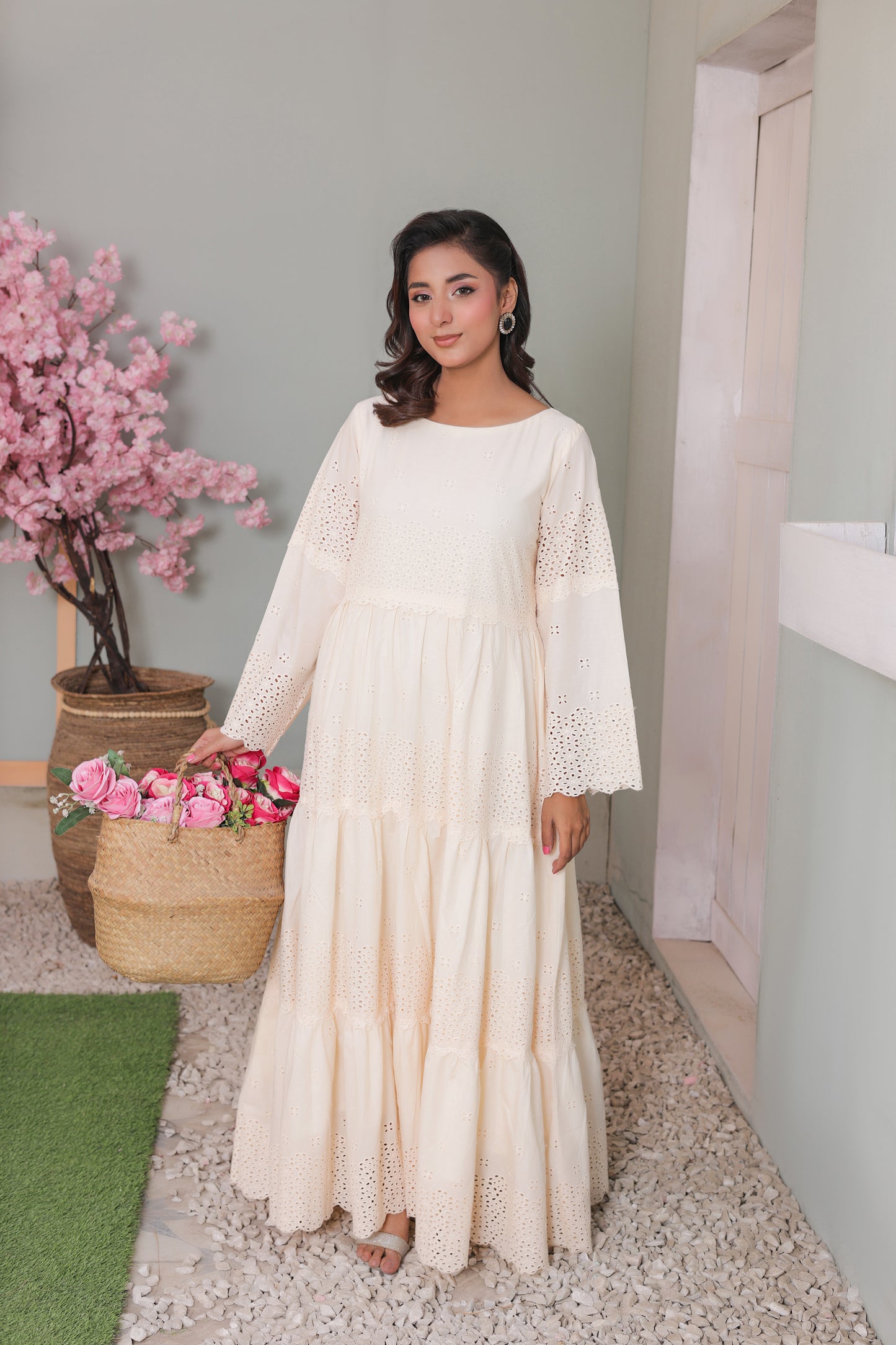 Chikankari Maxis - Pearl Cream