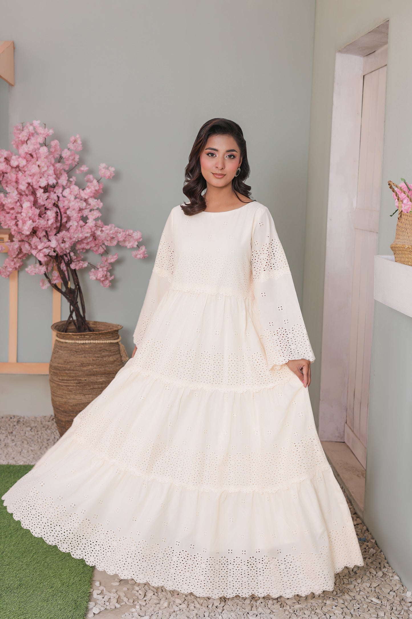 Chikankari Maxis - Pearl Cream