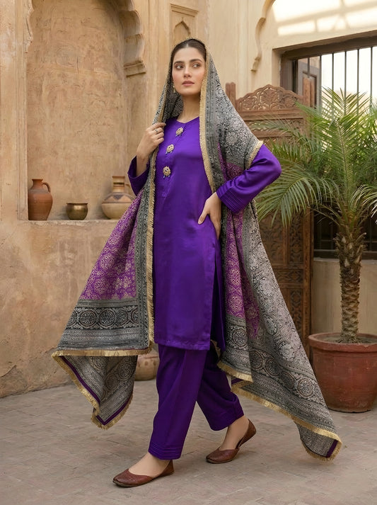 Royal Purple Silk & Ajrak