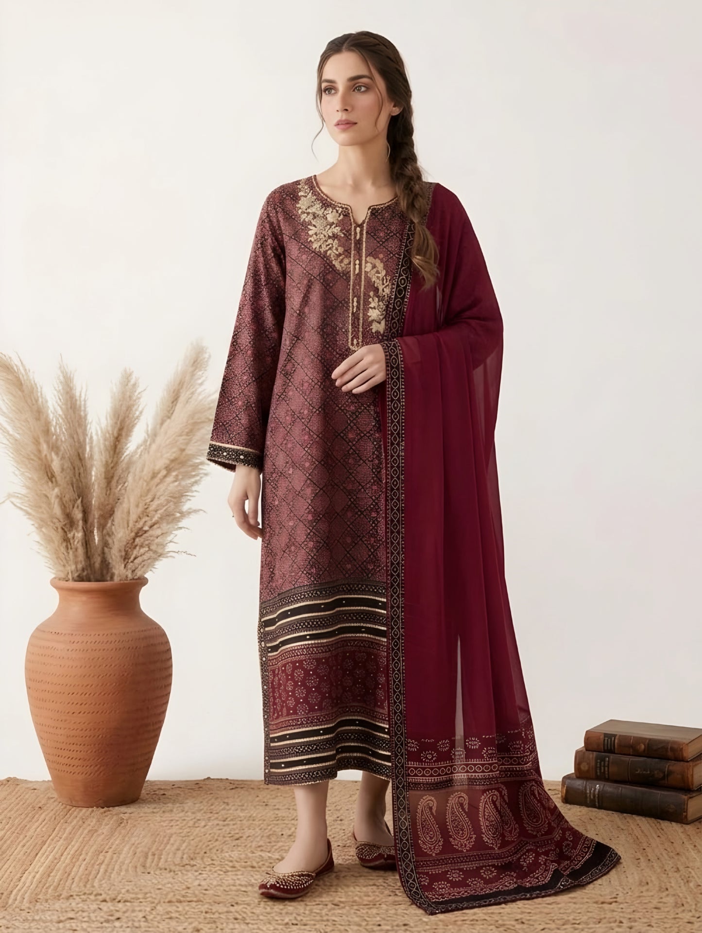 Earthbound Grace: Hand-Block Printed Ajrak Kaftan (Delivery Time: 4 Weeks)