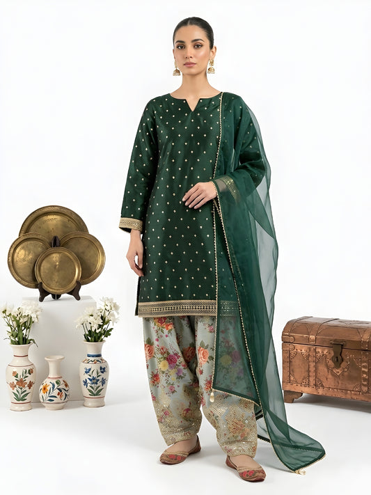 Silk Embroidered Collection - Emerald Blossom