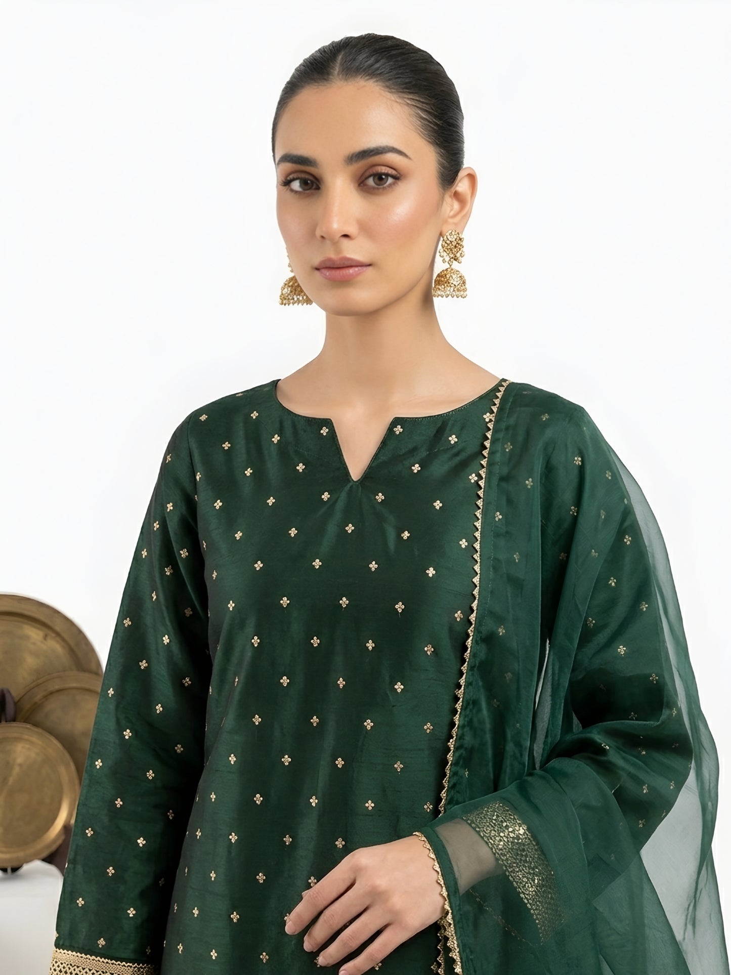 Silk Embroidered Collection - Emerald Blossom