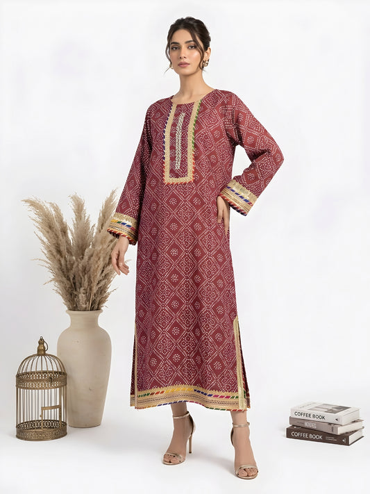 Maroon Heritage Ajrak - Kaftan